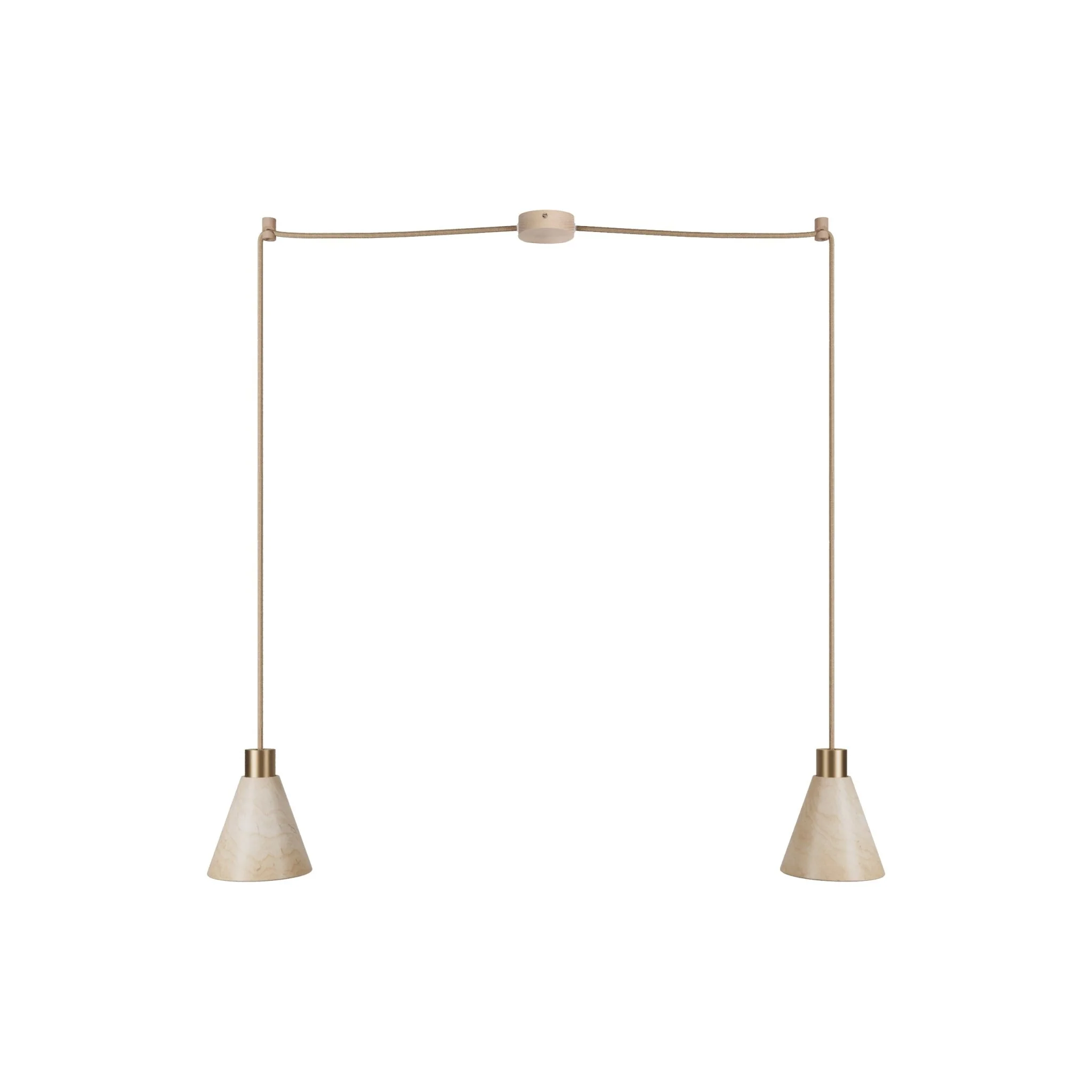 2-drop pendant lamp with conical wooden lampshades - Satin bronze