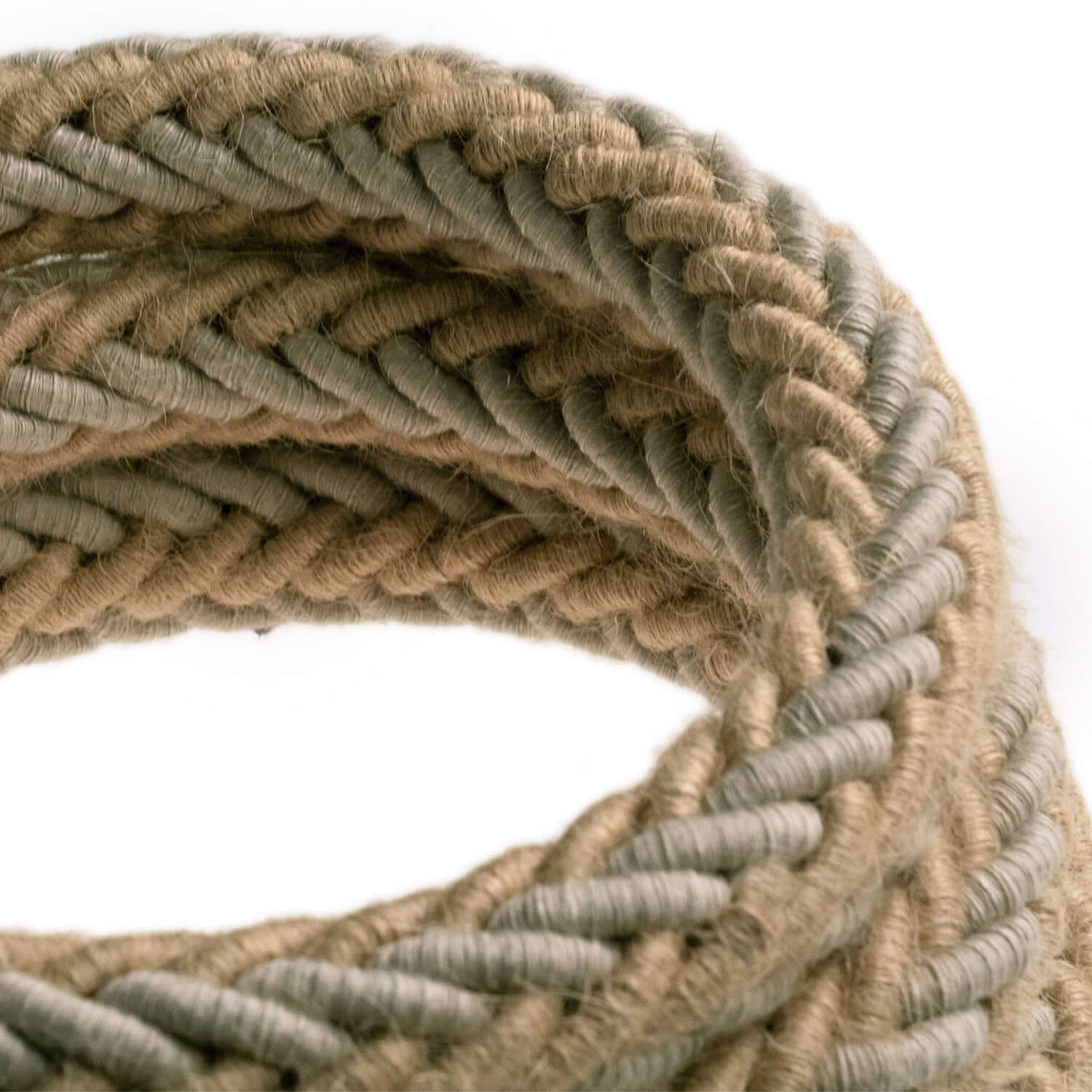 2XL braided cord in natural jute and grey linen, 2x0.75 electric cable. Diameter 24mm - Image 2