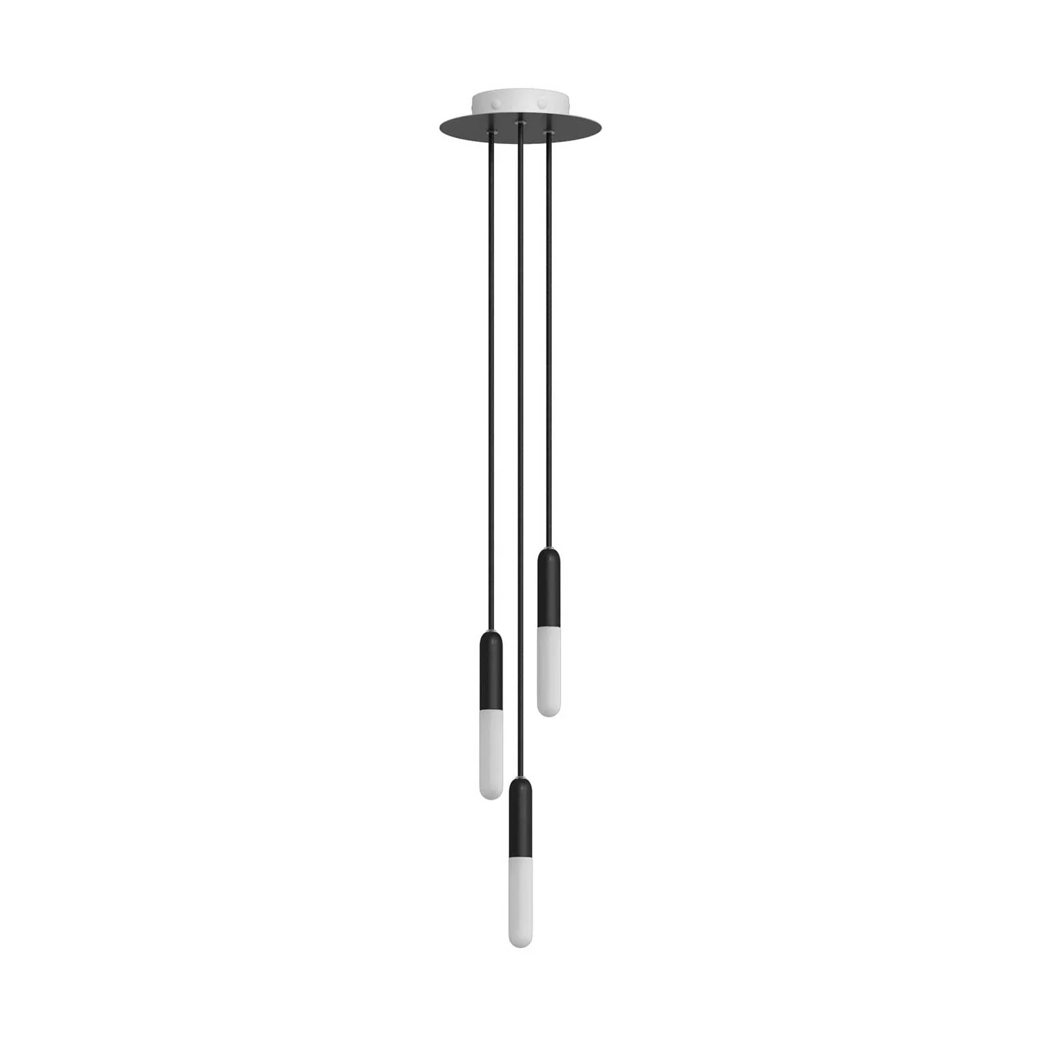 3-drop pendant complete with P-Light and Rose-One 200mm - Black