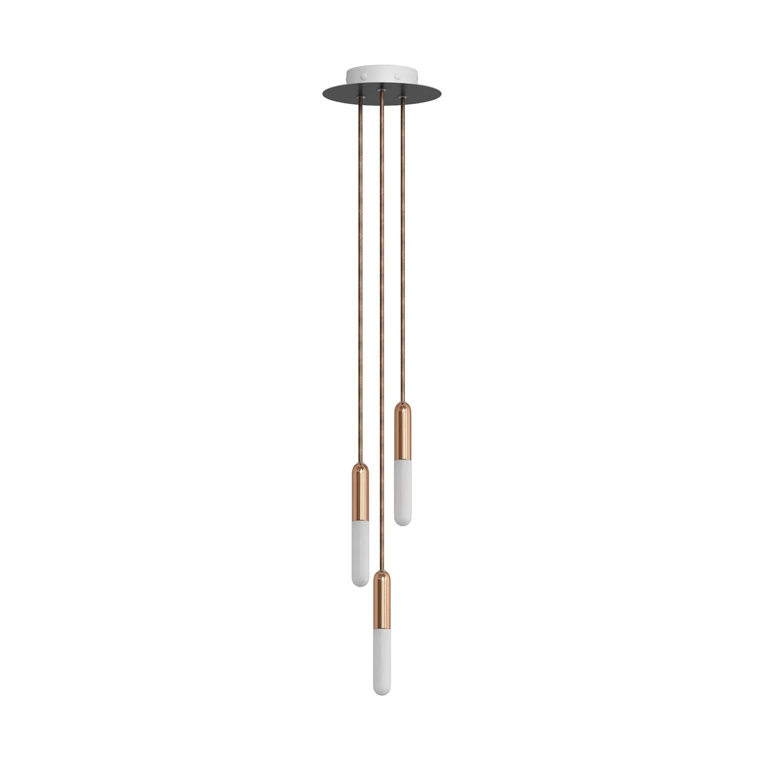 3-drop pendant complete with P-Light and Rose-One 200mm - Copper