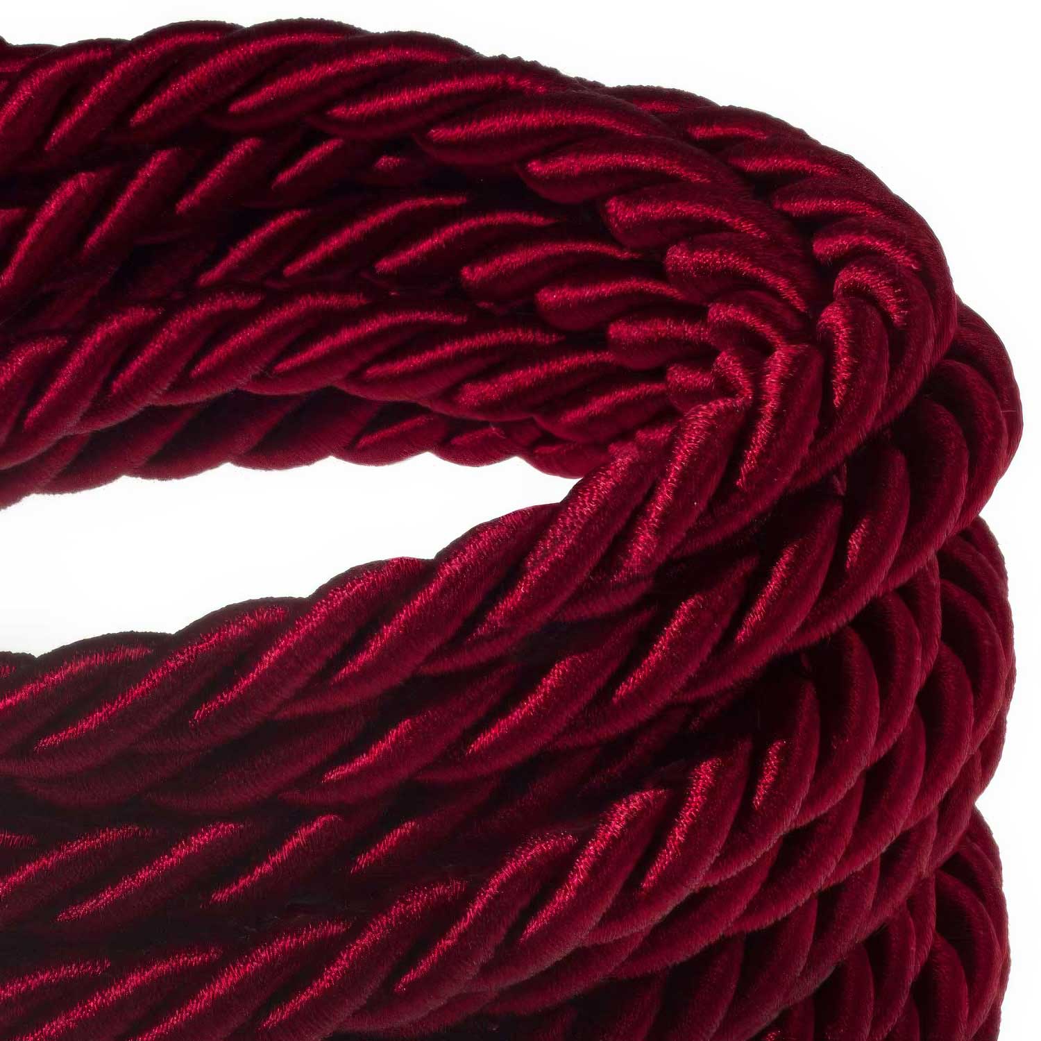 3x0.75 electric cord covered in shiny dark Bordeaux fabric - Image 2