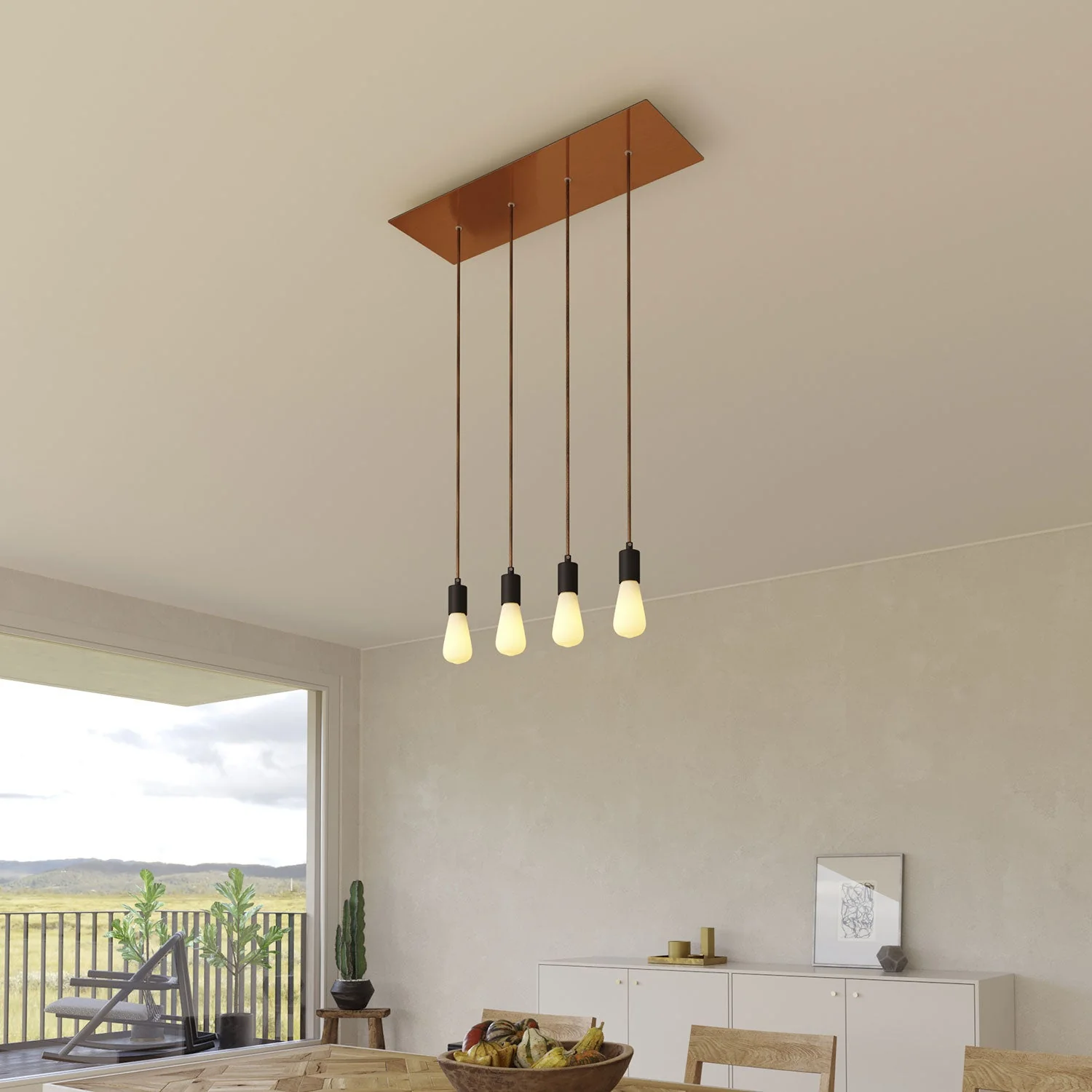 4-drop pendant lamp with XXL rectangular Rose-One 675 mm with metal finishes - Satin copper - Image 2