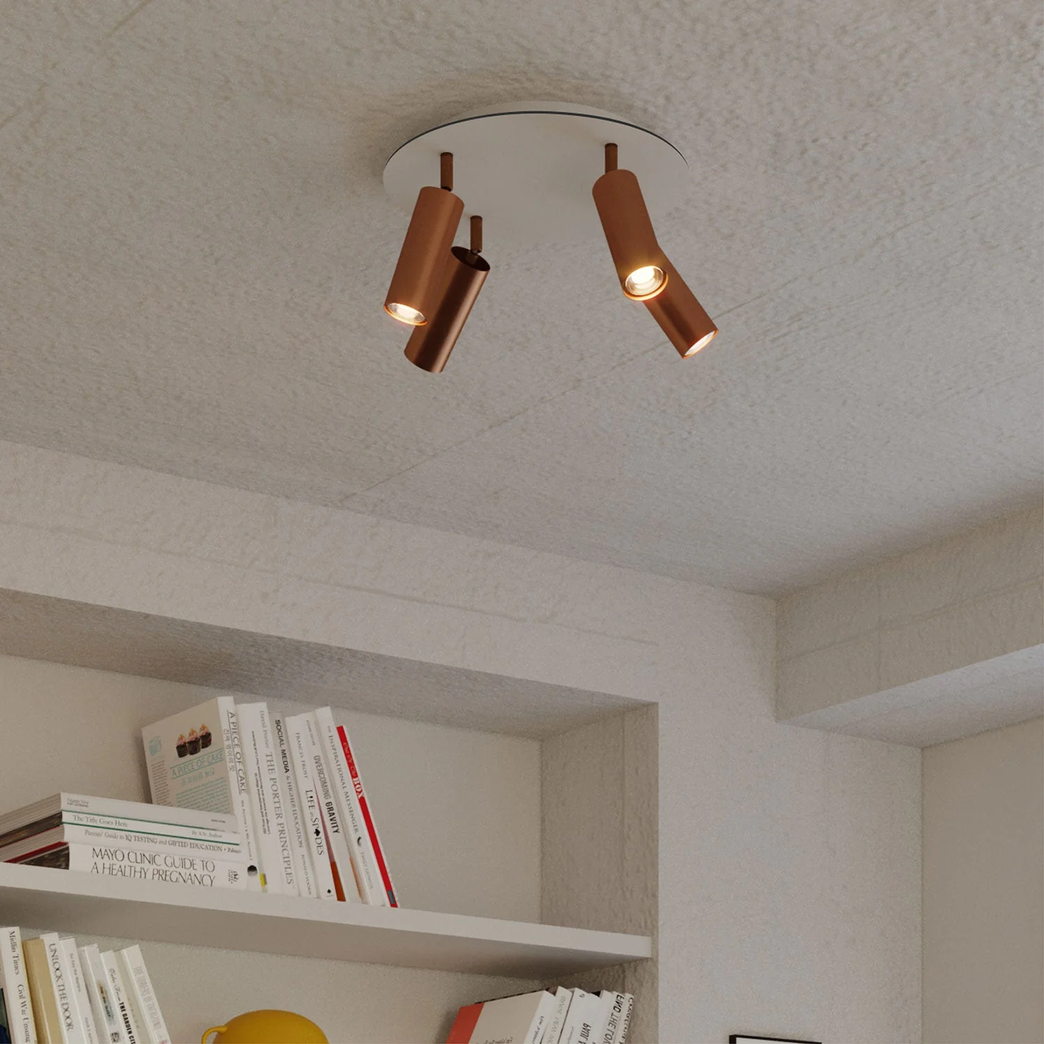 4-spotlight lamp with Tub-E14 lampshade and Rose-One XXL round ceiling rose - Satin copper - Image 3