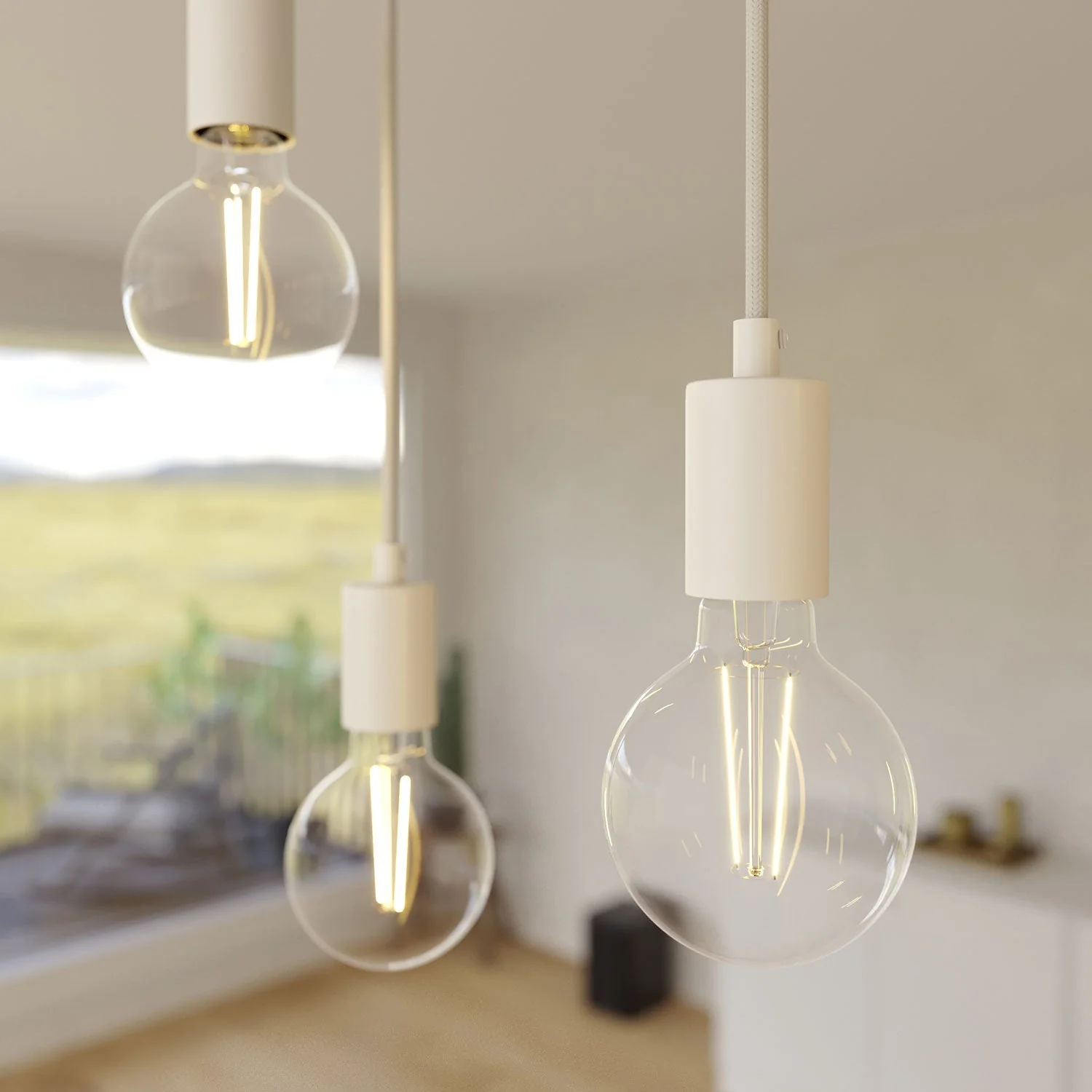 5-drop pendant lamp with XXL Rose-One rectangular 675 mm with metal finishes - Matte white - Image 3