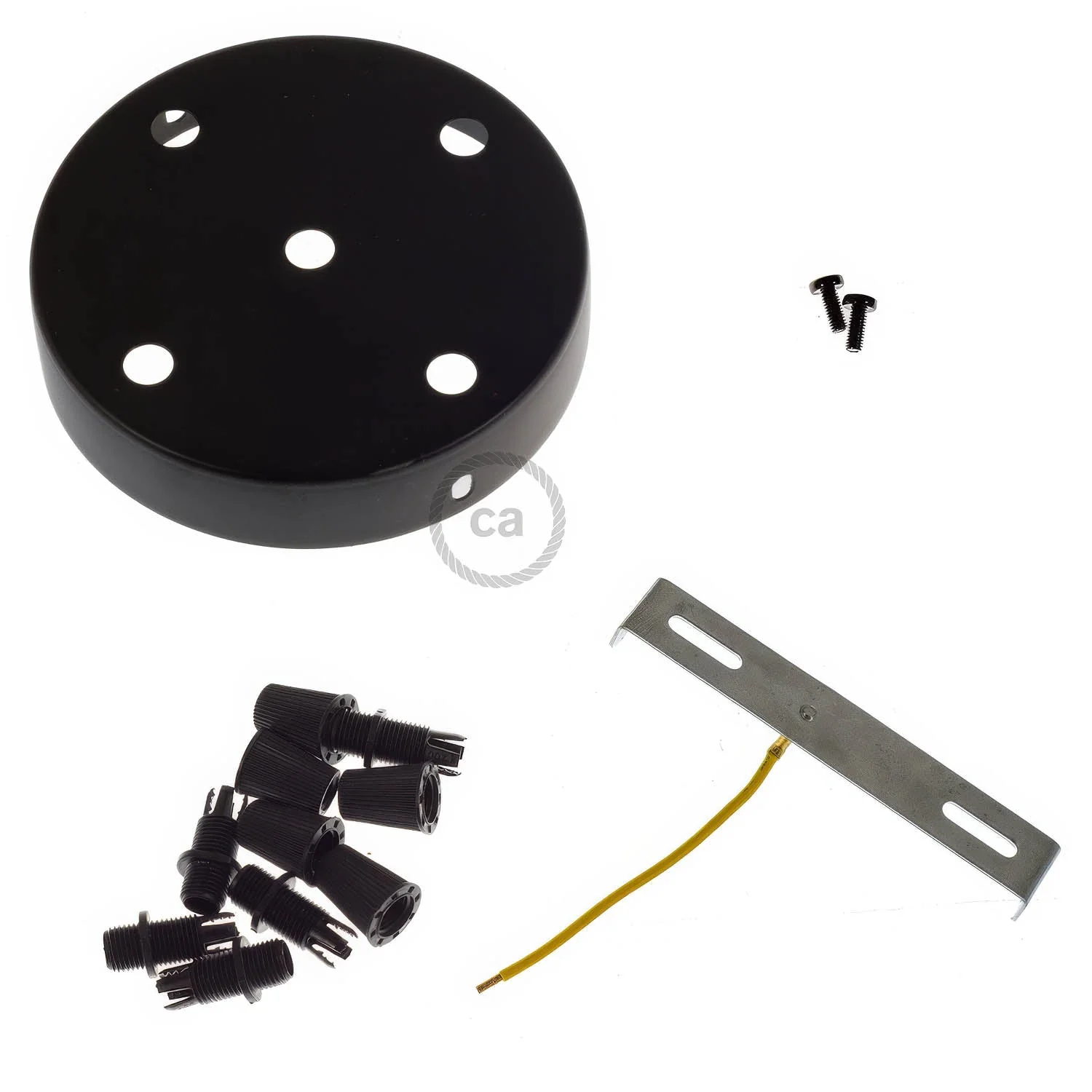 5-hole cylindrical metal ceiling rose kit - Black - Image 3