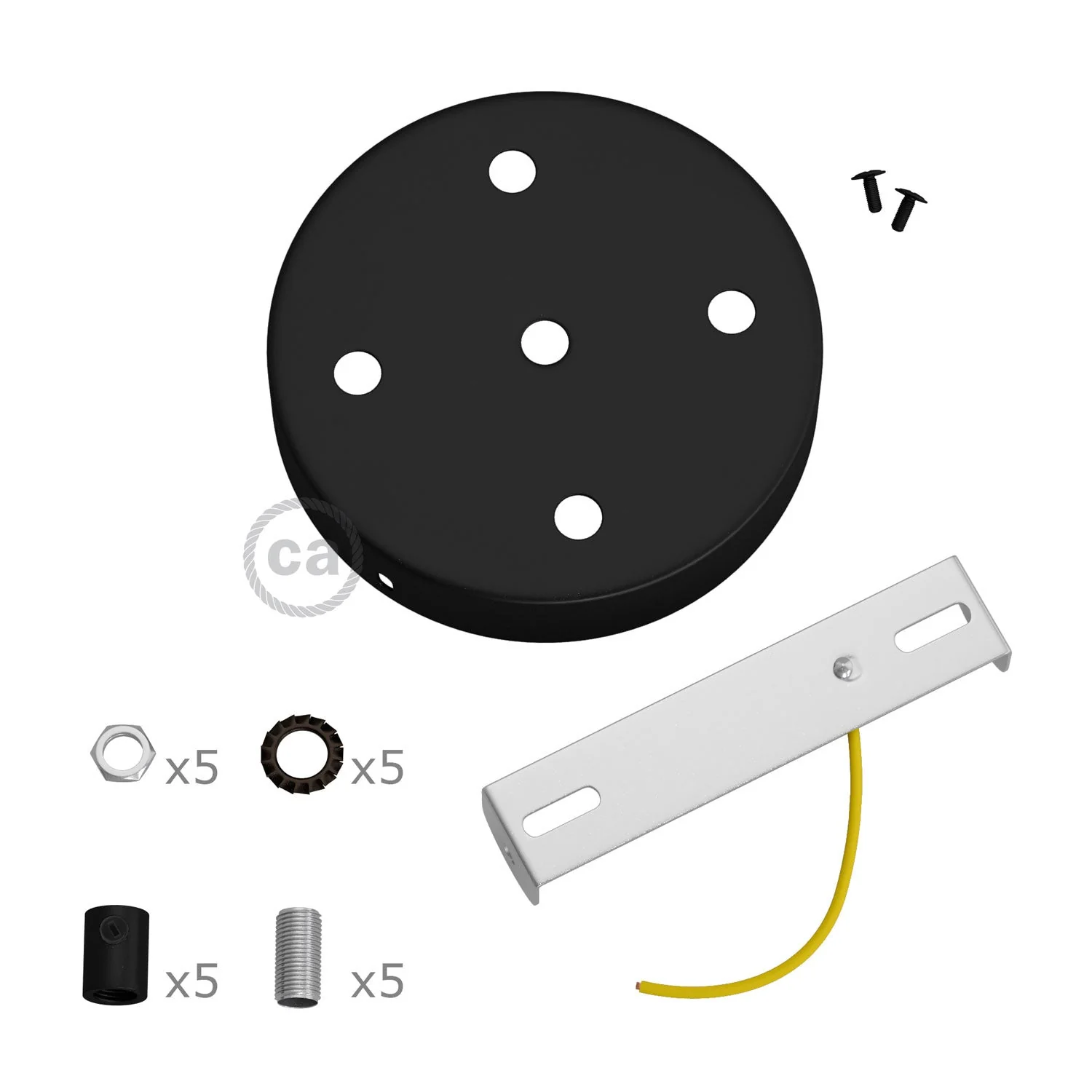 5-hole cylindrical metal ceiling rose kit - Black - Image 8