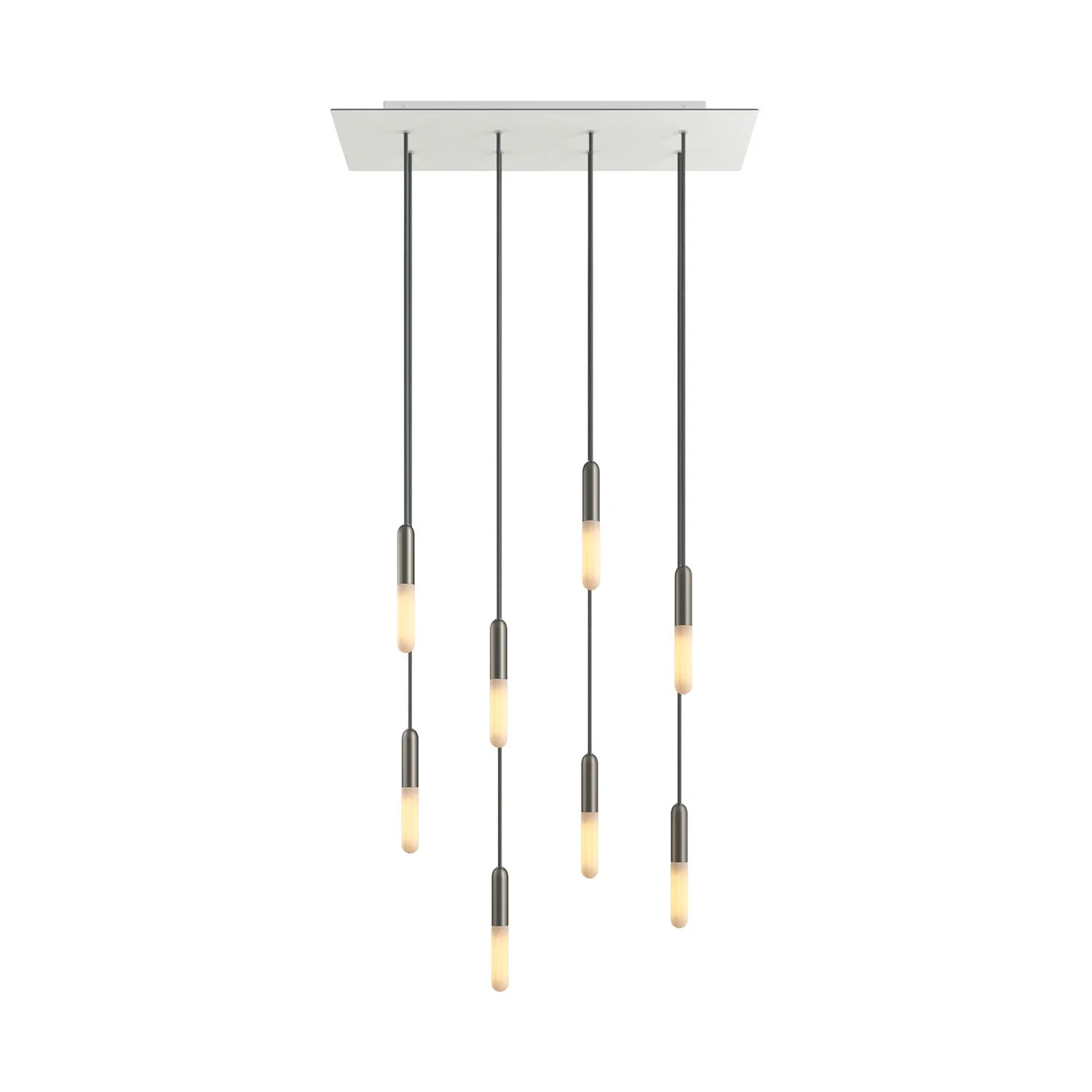 8-drop pendant lamp with XXL Rose-One rectangular 675 mm ceiling rose and metal finishes - Matt white