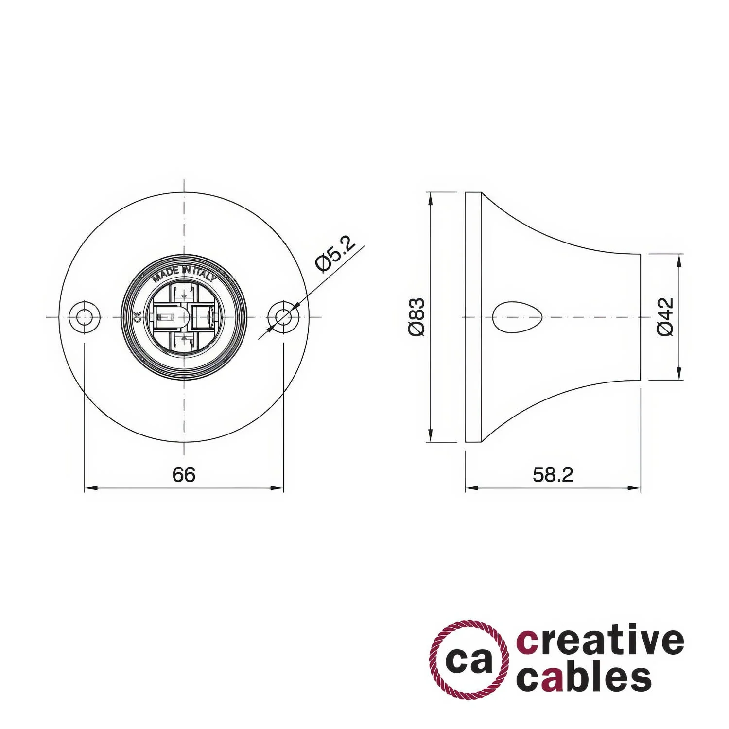 90° E27 lamp holder for wall or ceiling in thermoplastic - White - Image 3