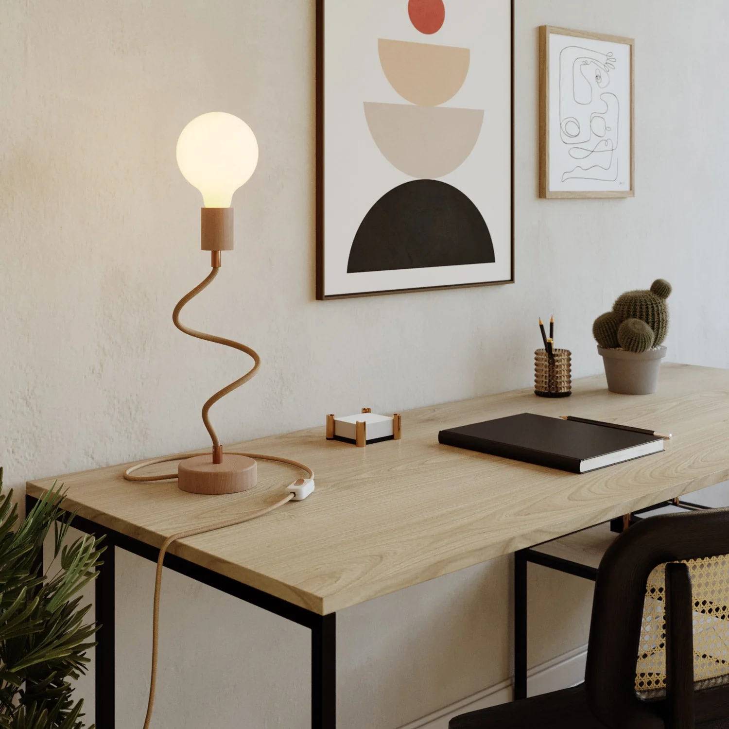 Adjustable wooden table lamp with diffused light - Table Flex Wood - Neutral - Image 2