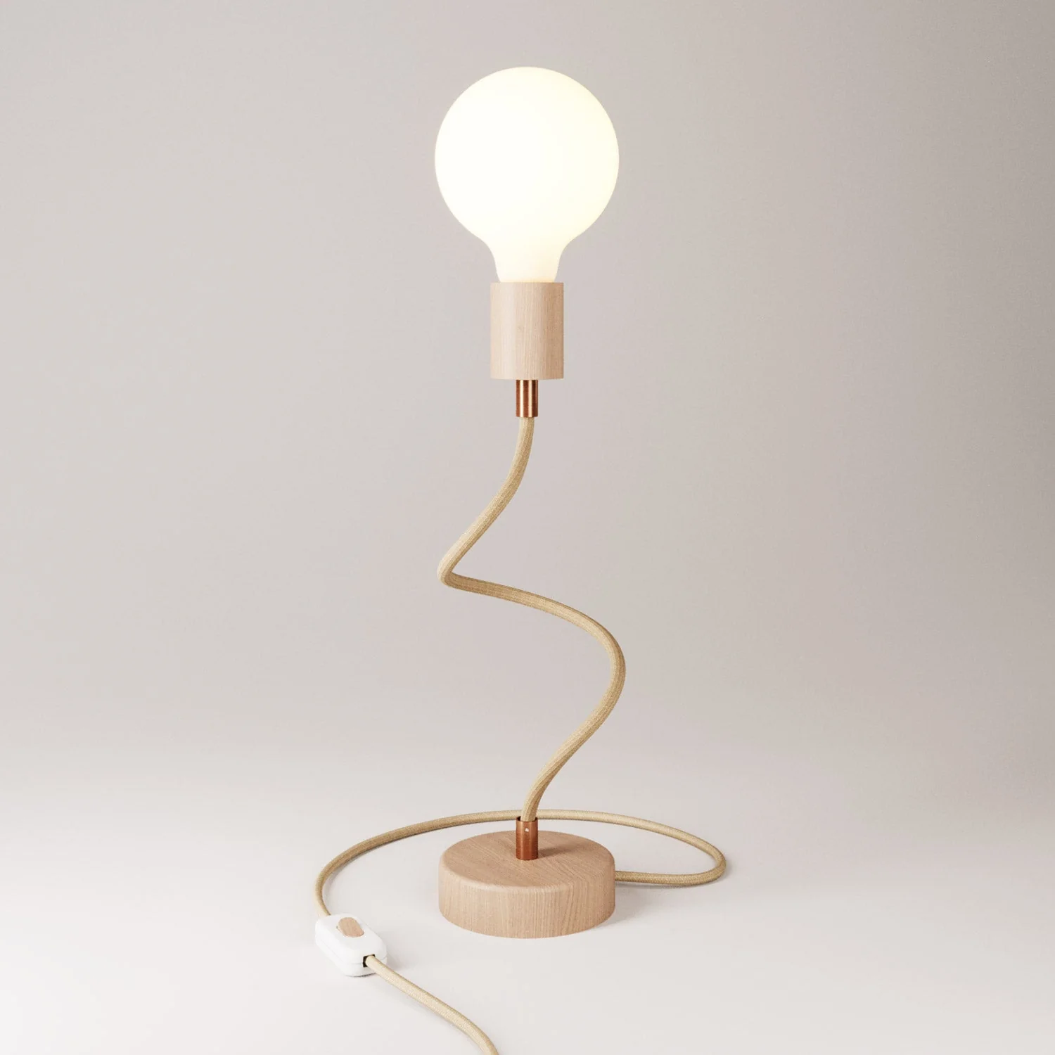 Adjustable wooden table lamp with diffused light - Table Flex Wood and UK plug - Neutral
