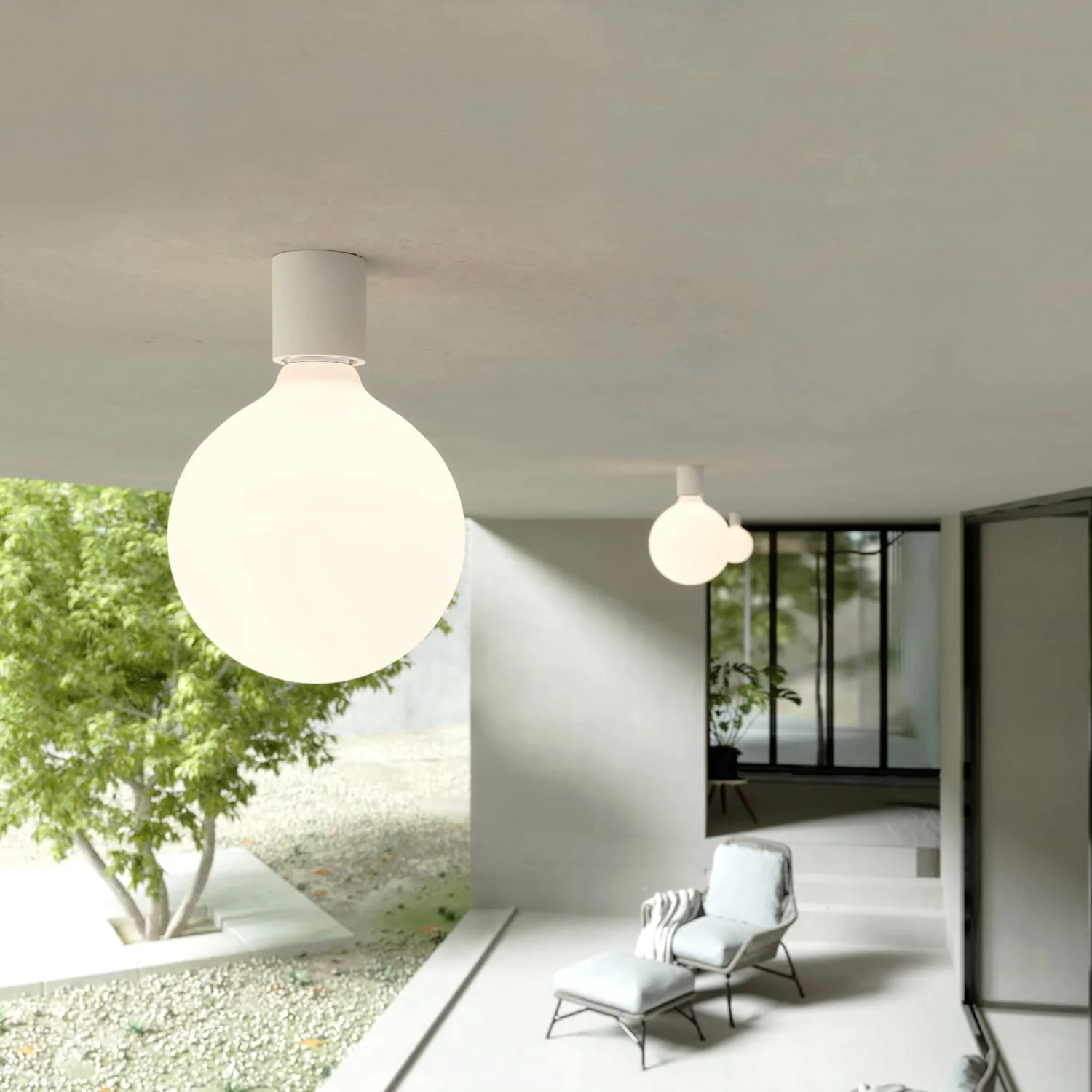 White wall light with porcelain-effect bulb light bulb - Waterproof IP44 - IO - Image 3