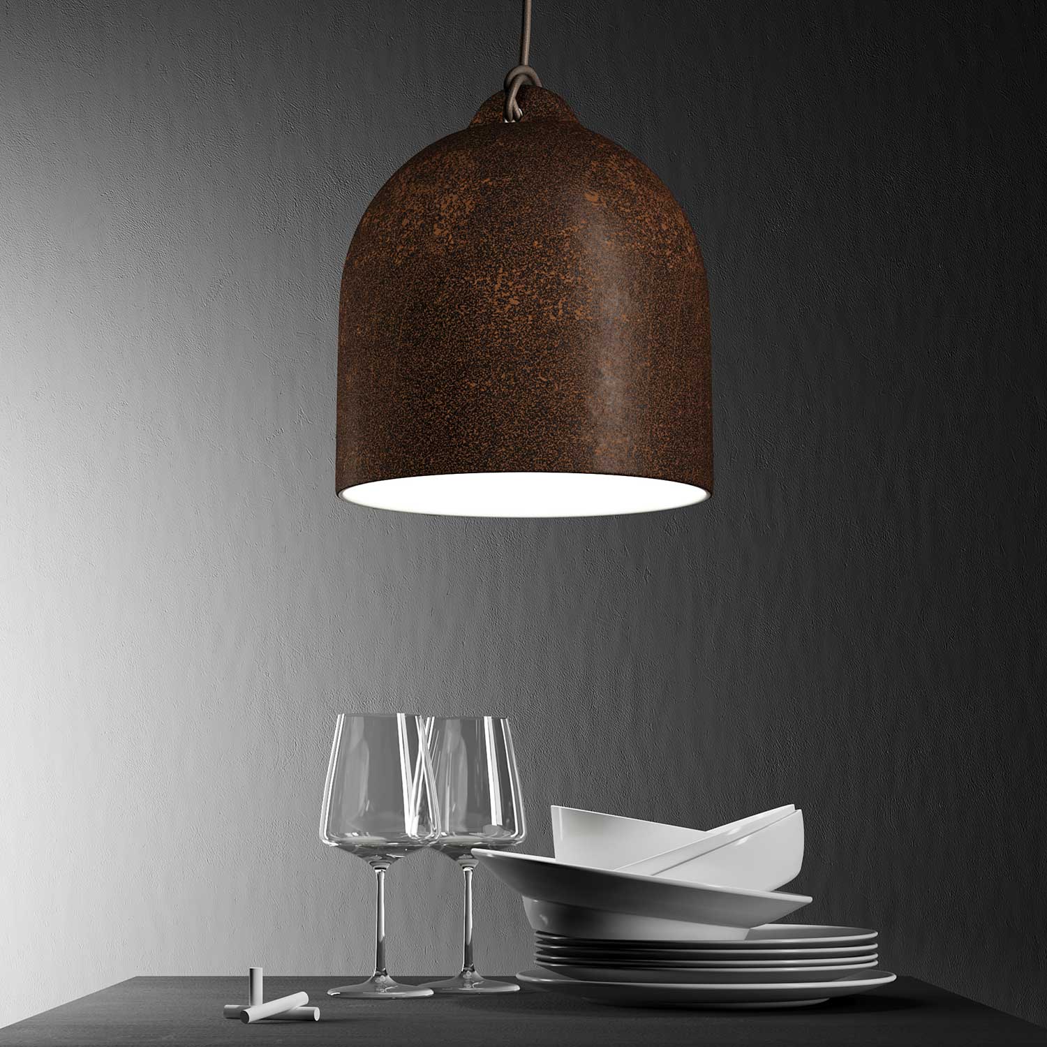 Campana, medium ceramic lampshade for pendant light - Made in Italy - Corten effect - Image 3