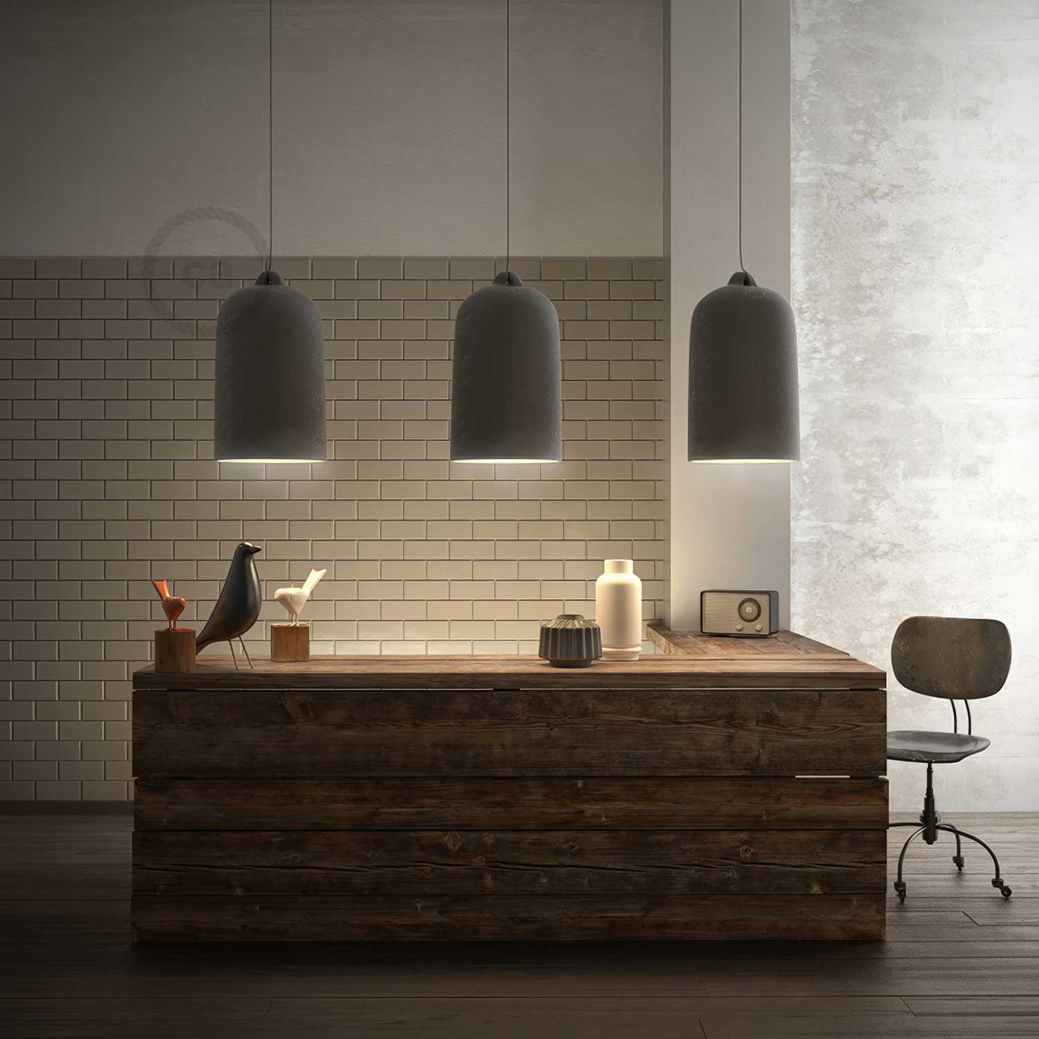 Campana, XL ceramic lampshade for pendant - Made in Italy - Cement effect - Image 2