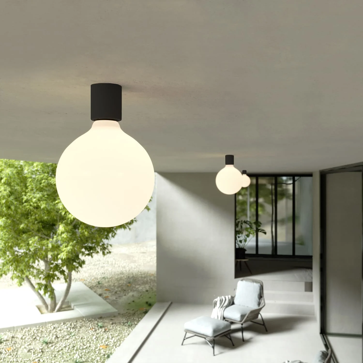 Black wall light with porcelain-effect light bulb - Waterproof IP44 - IO - Image 3