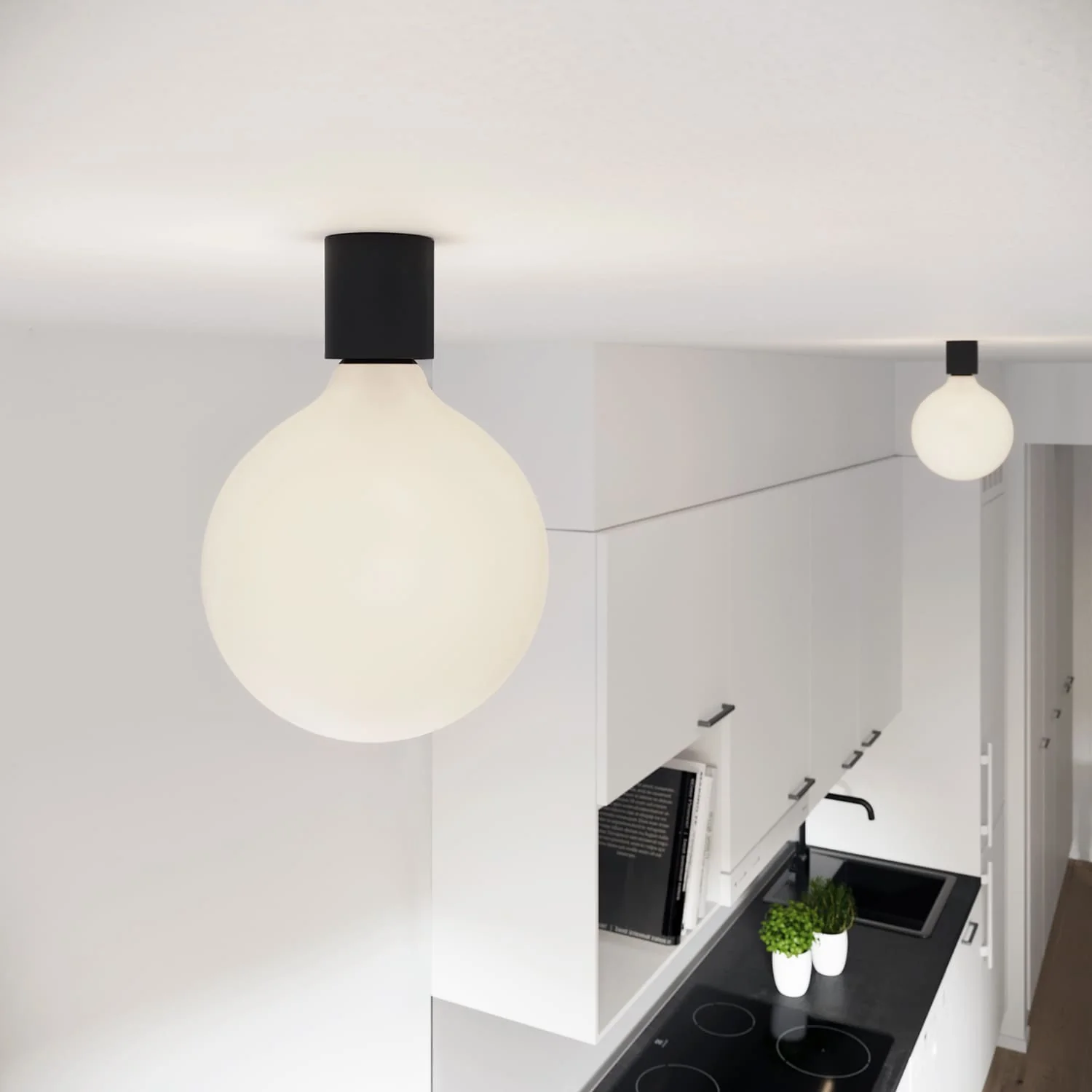 Black wall light with porcelain-effect light bulb - Waterproof IP44 - IO - Image 5