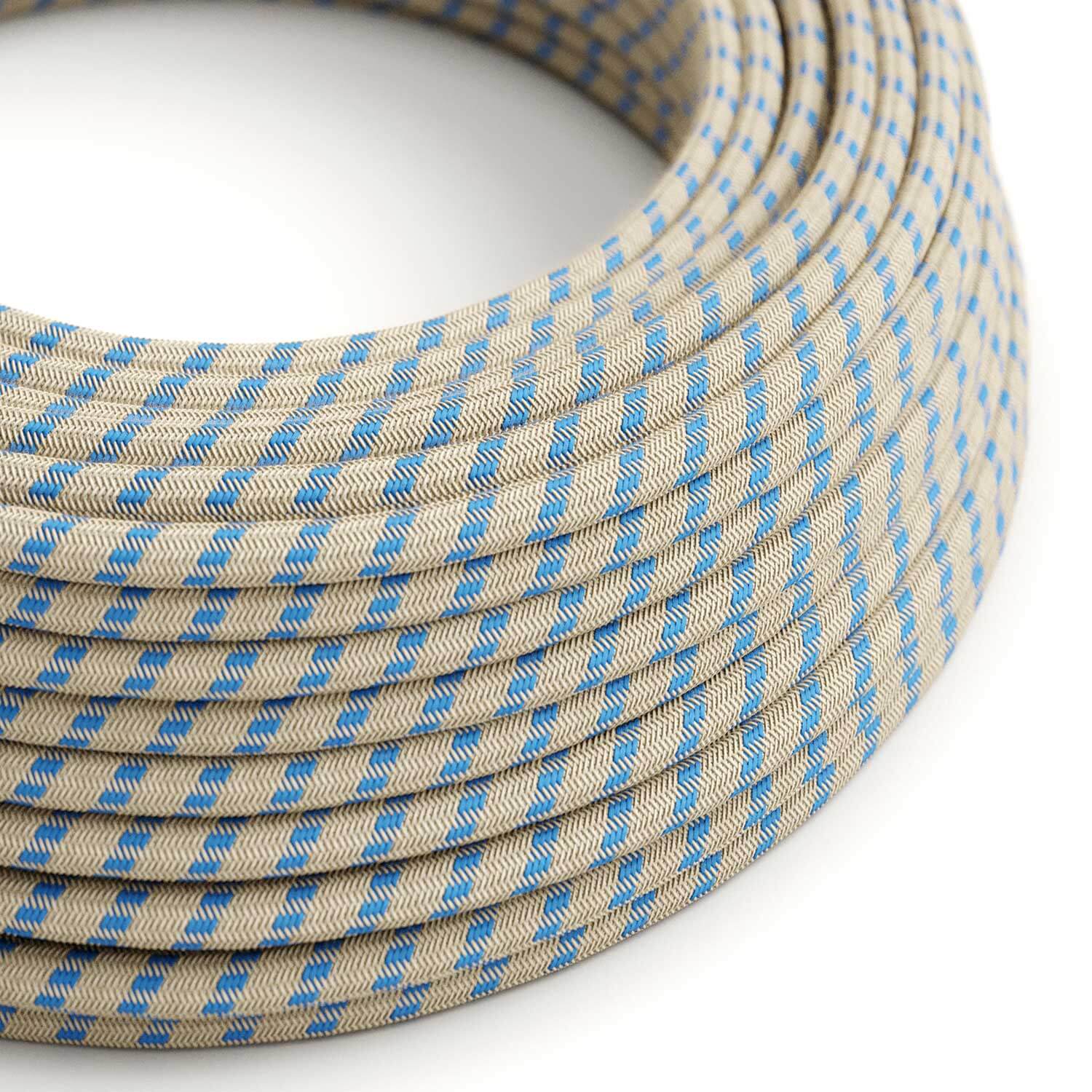 Blue Steward and Beige Stripes fabric electric cord - The Original Creative Cables, for DIY lamps - RD55
