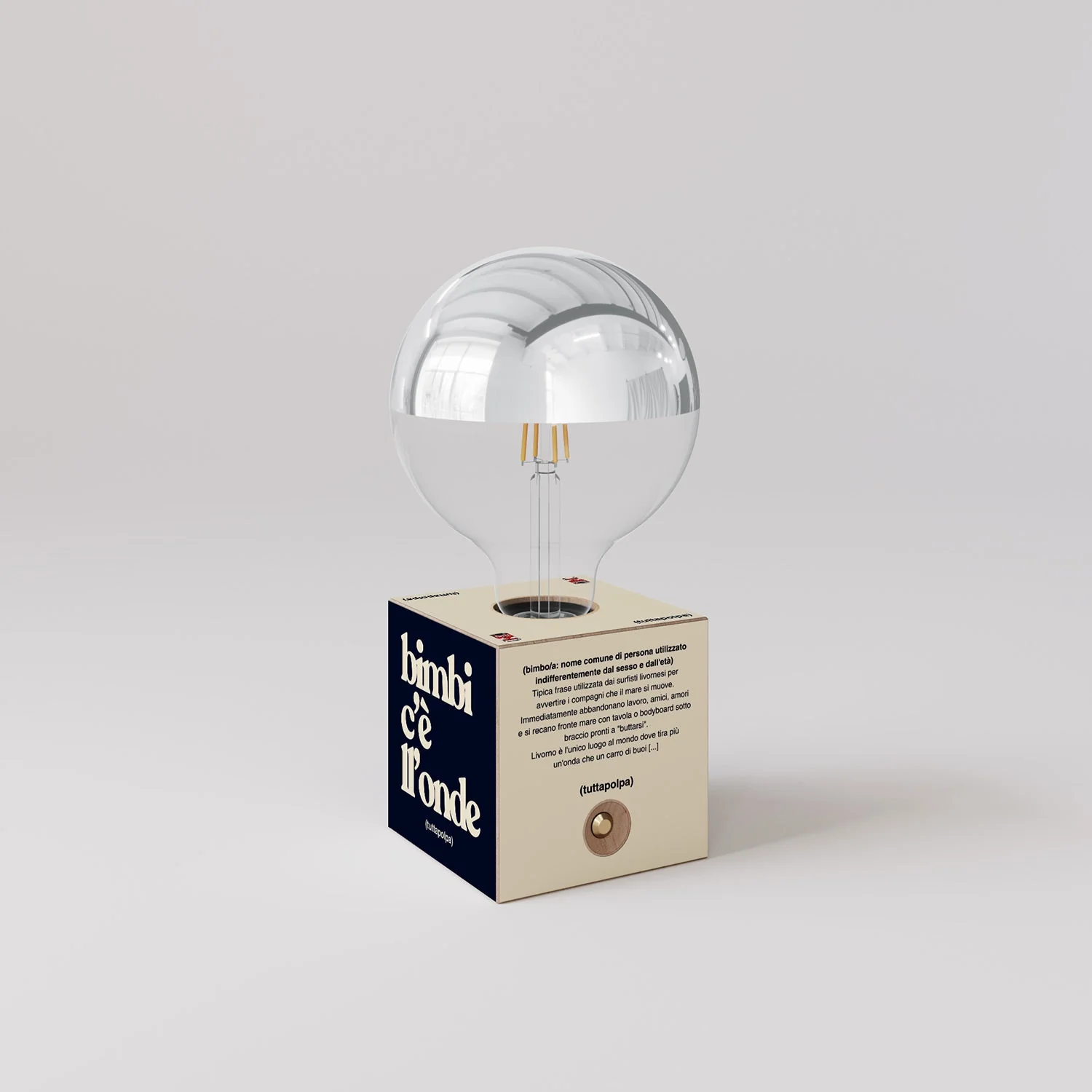 Cabless03 "Bimbi c’è l’onde" battery lamp with silver half-sphere globe bulb - Tuttapolpa - Image 3