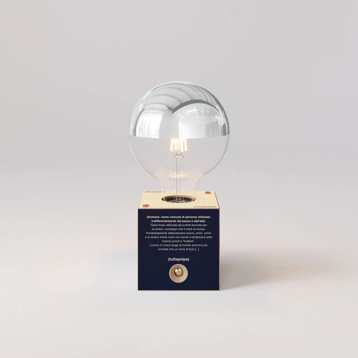 Cabless03 "Bimbi c’è l’onde" battery lamp with silver half-sphere globe bulb - Tuttapolpa - Image 4