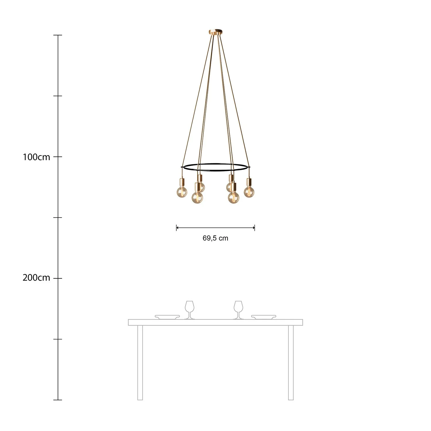 Cage chandelier with 6 Globe drops - Satin bronze - Image 6