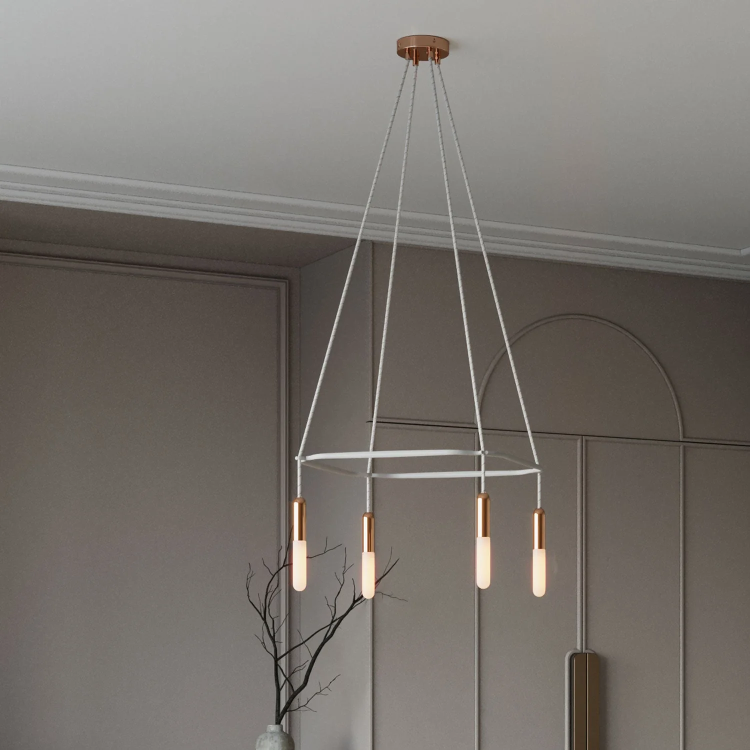Cage chandelier with 4 P-Light drops - Copper - Image 3