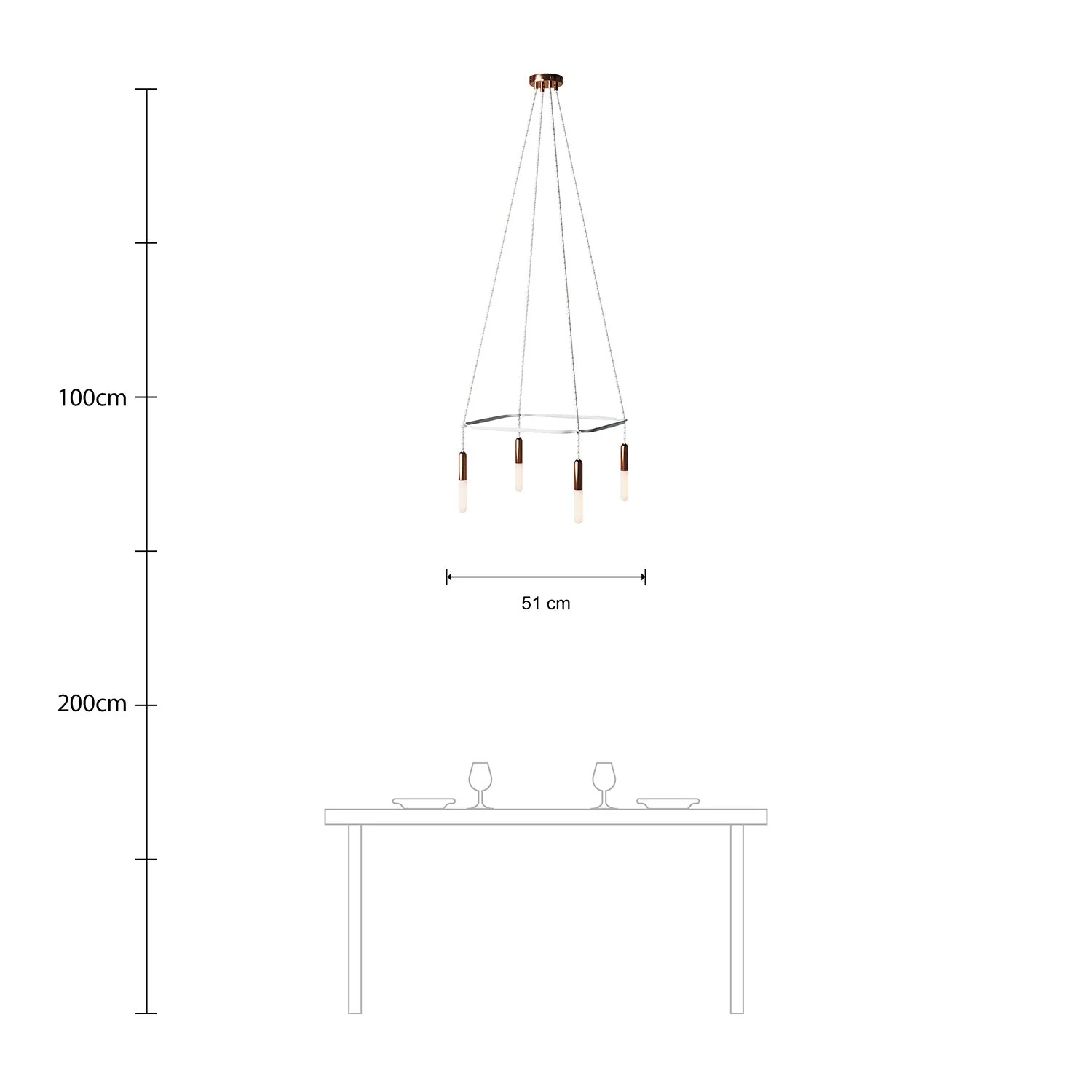 Cage chandelier with 4 P-Light drops - Copper - Image 6