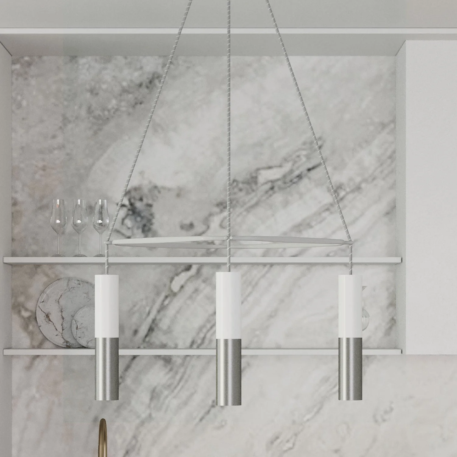 Cage chandelier with 4 drops Tub-E14 Double - Matt white - Image 3