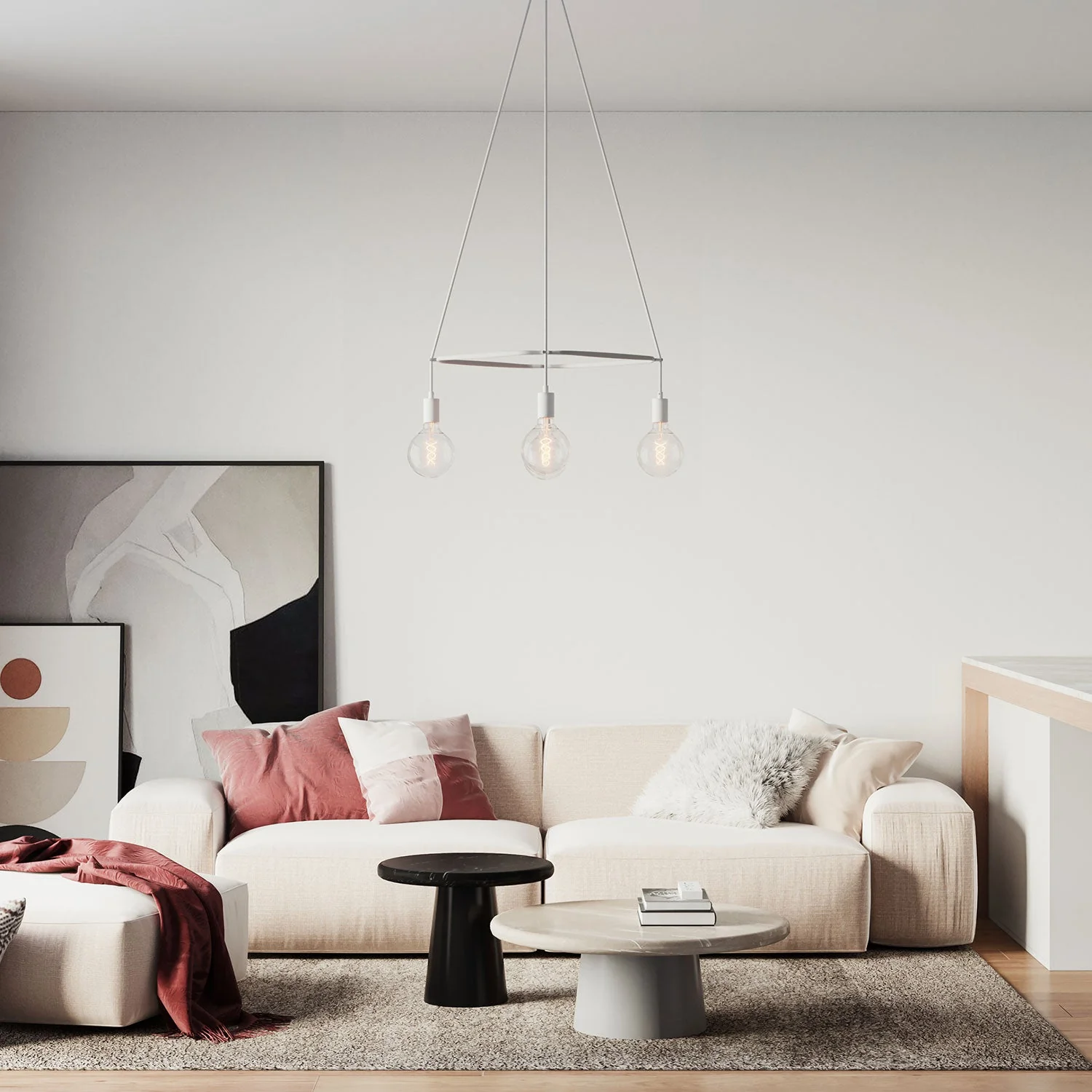 Cage chandelier with 4-drop Globe - Matt white - Image 2