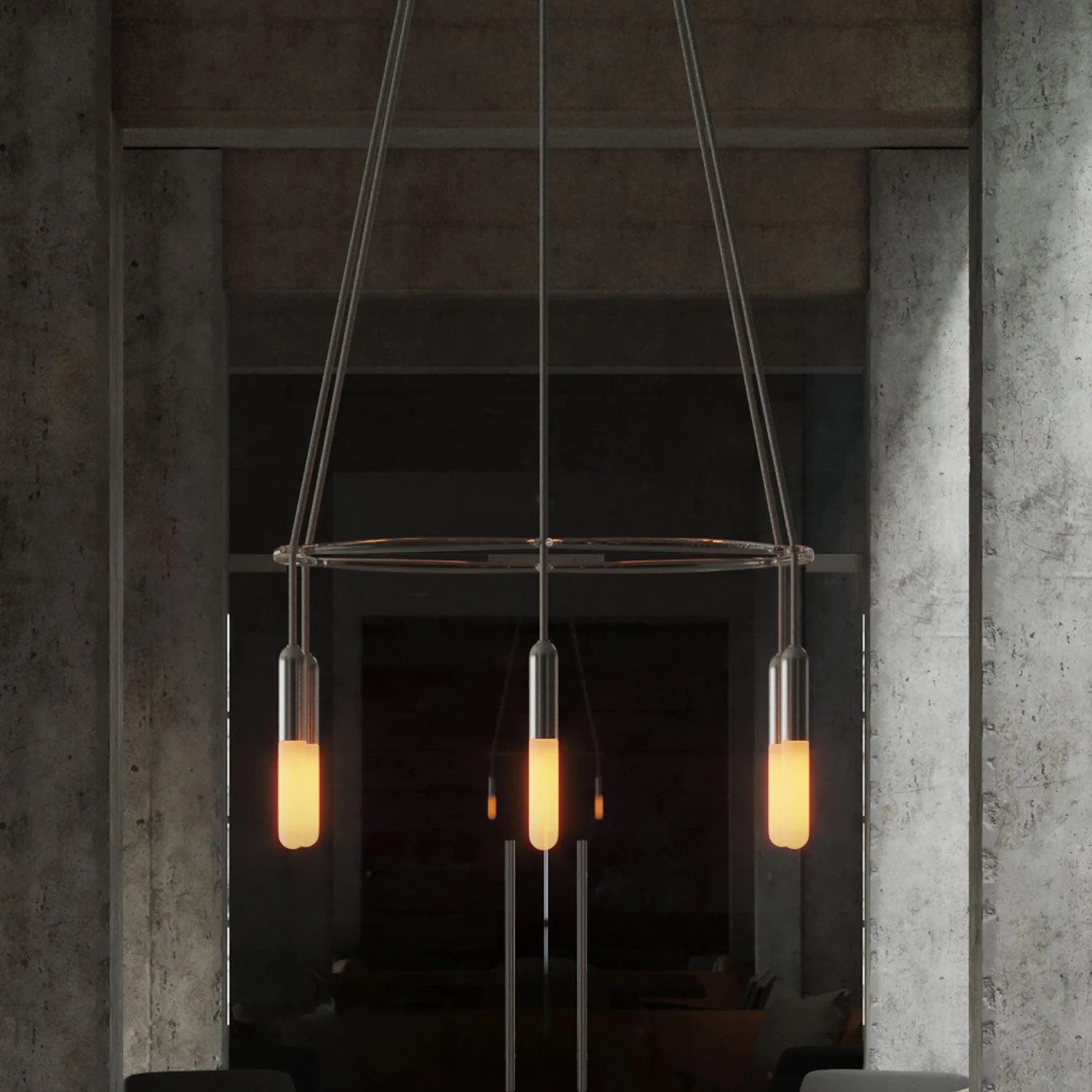 Cage chandelier with 6 P-Light drops - Satin titanium - Image 3