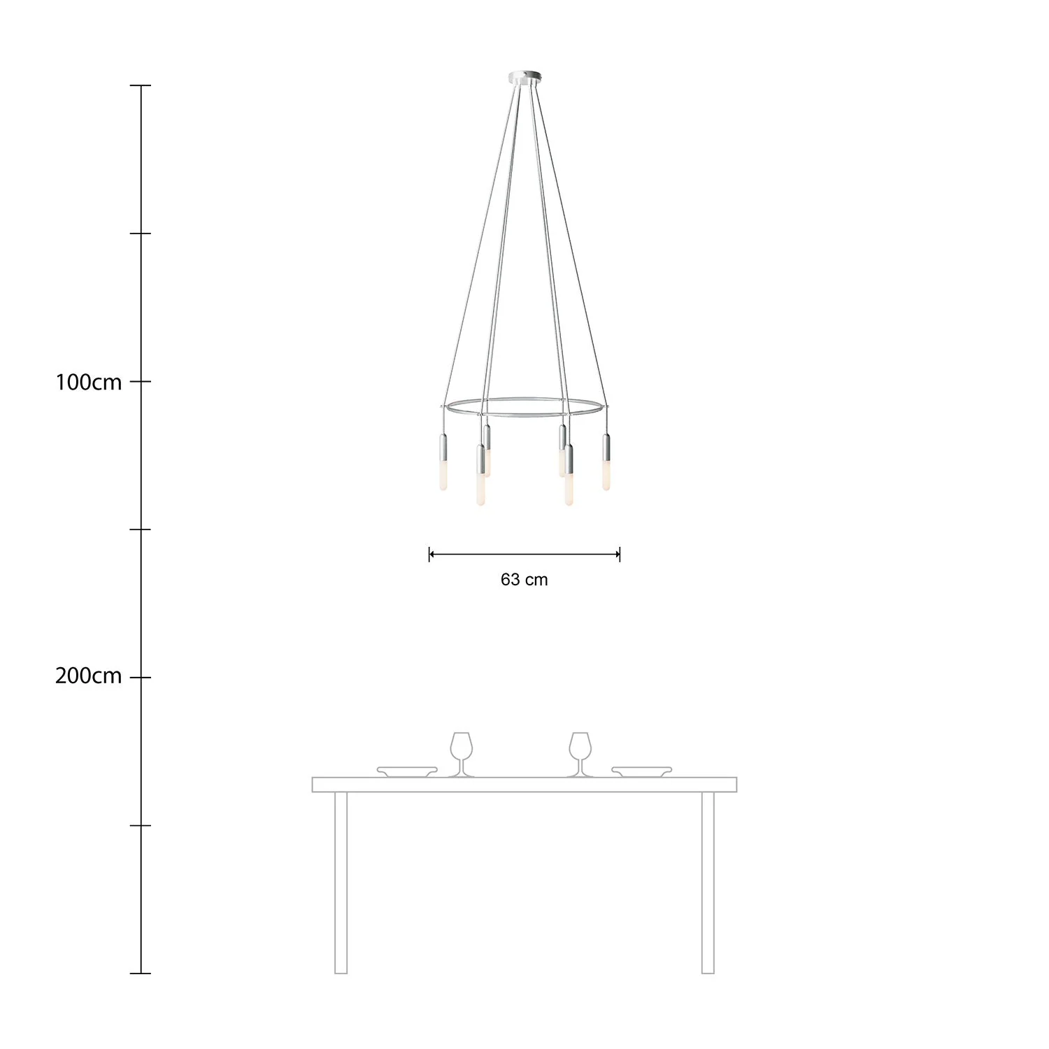 Cage chandelier with 6 P-Light drops - Satin titanium - Image 6