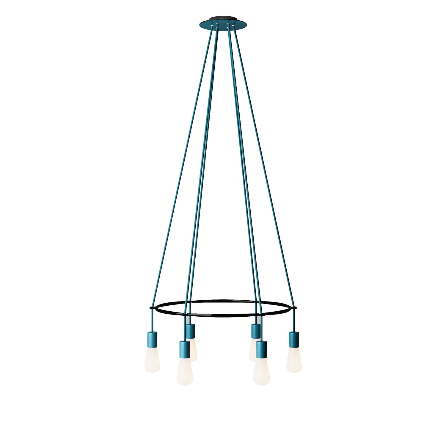 Cage chandelier with 6 Edison ST64 drops - Petrol blue