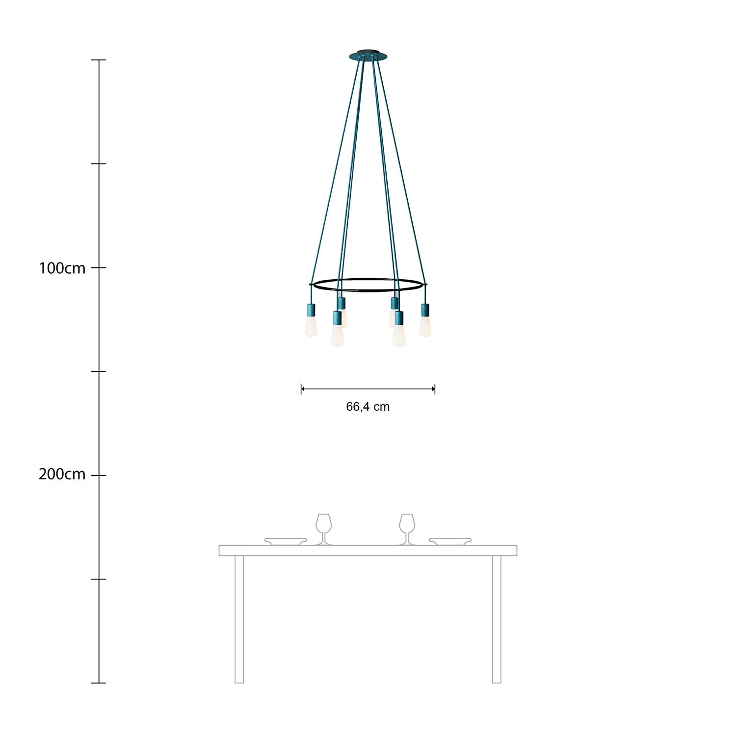 Cage chandelier with 6 Edison ST64 drops - Petrol blue - Image 6