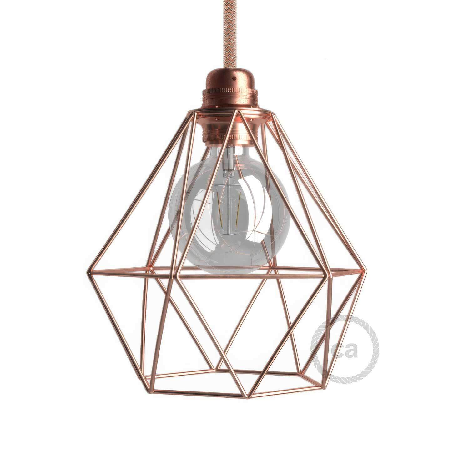 Diamond metal lampshade cage with E27 fitting - Copper