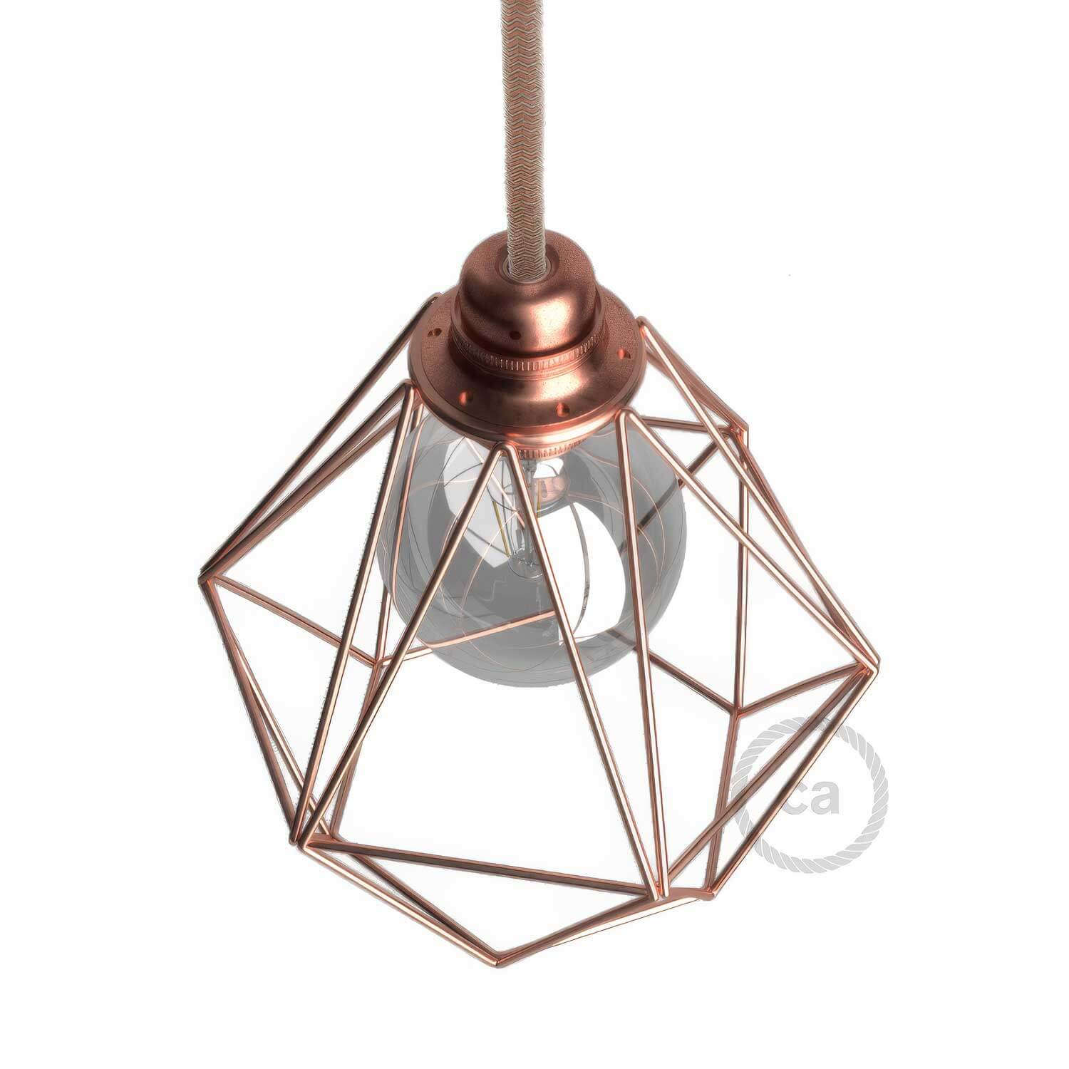 Diamond metal lampshade cage with E27 fitting - Copper - Image 3