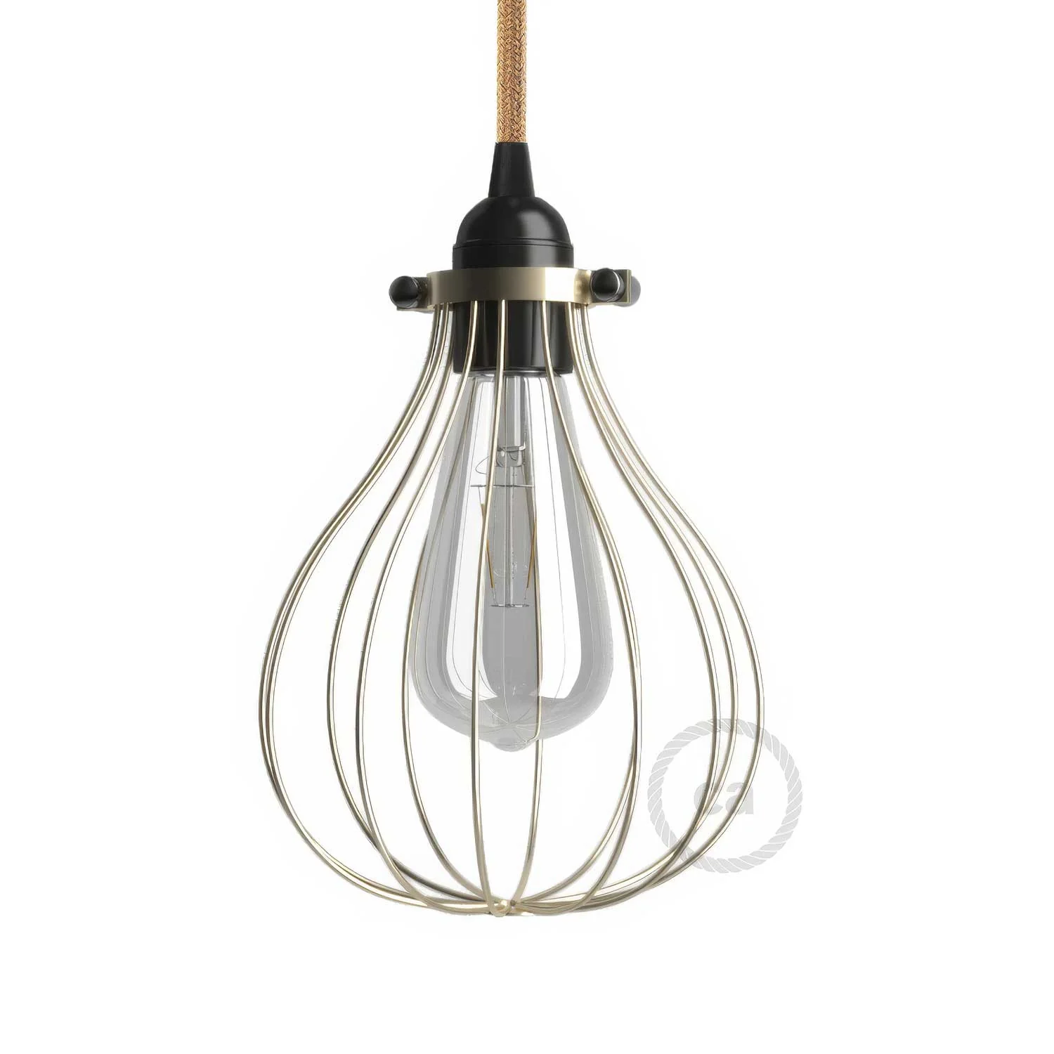 Drop lampshade cage in metal with adjustable collar fitting - Brass