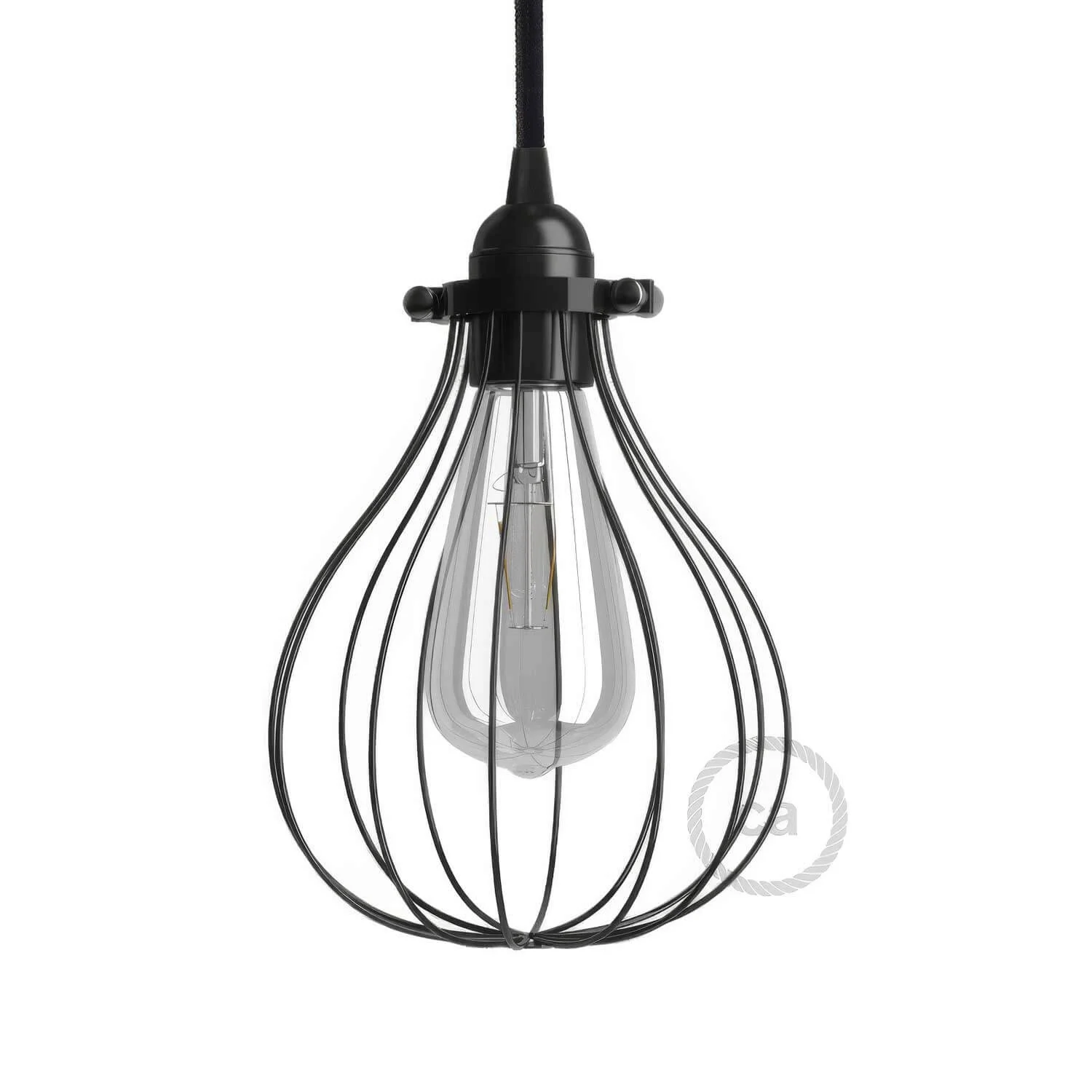 Drop lampshade cage in metal with adjustable collar fitting - Black