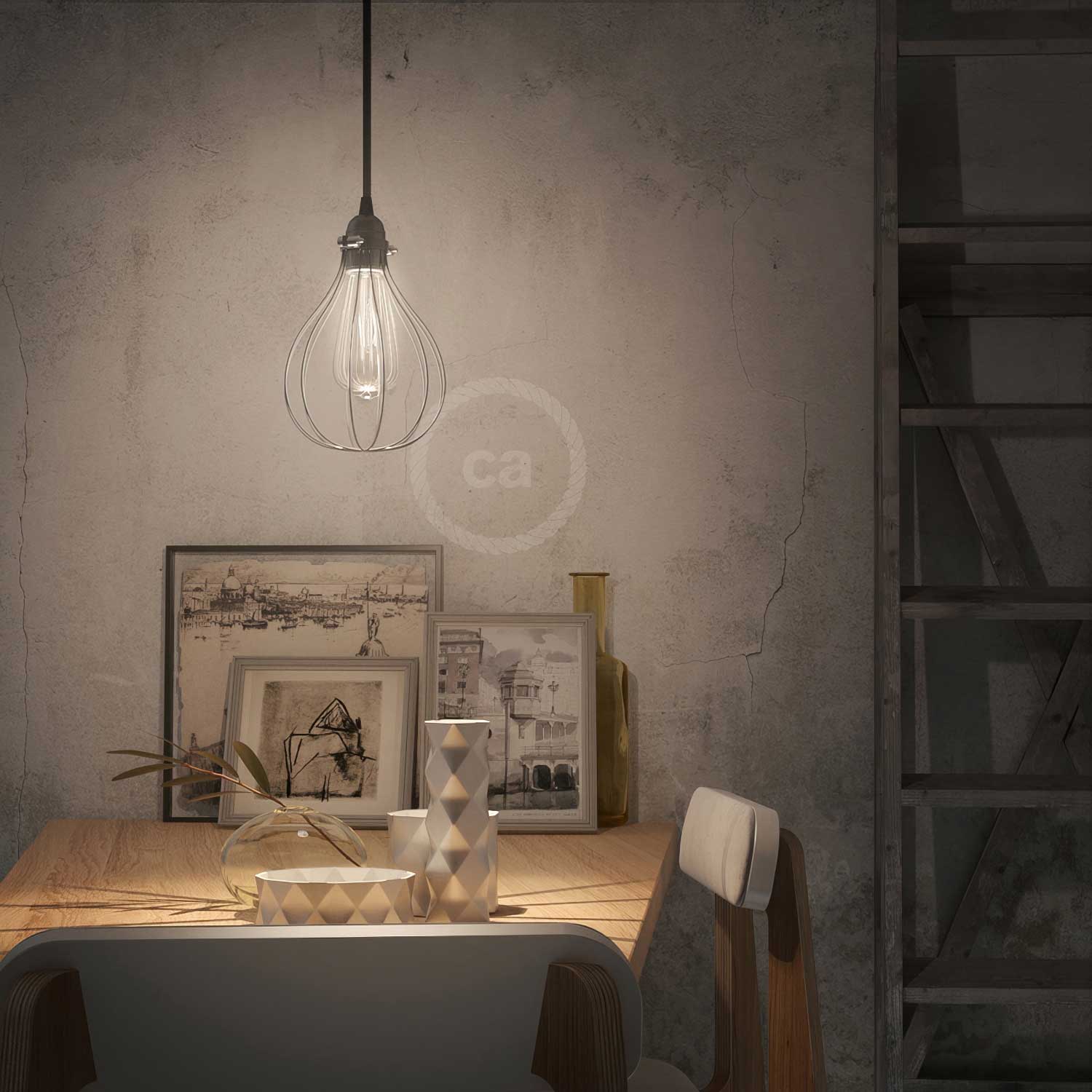 Drop lampshade cage in metal with adjustable collar fitting - Black - Image 2