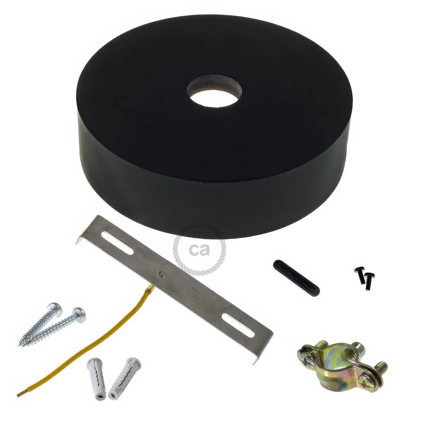 Wooden ceiling rose kit for 2XL cord - Black - Image 2