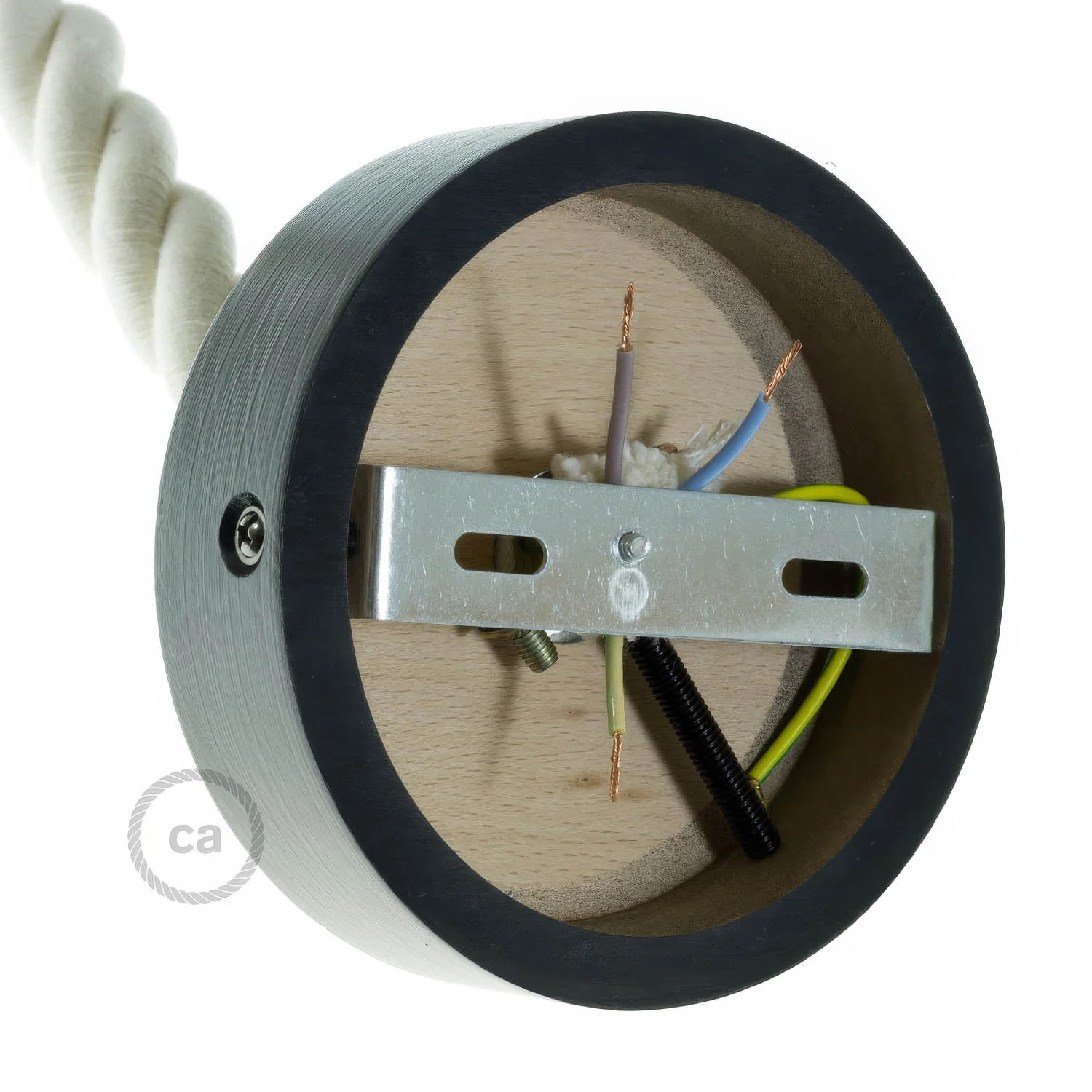 Wooden ceiling rose kit for 2XL cord - Black - Image 3