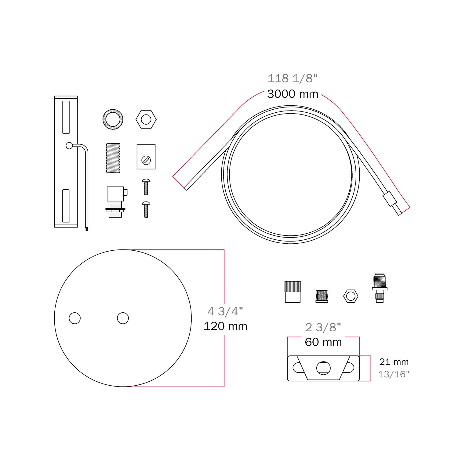 Ceiling canopy Kit Ø 120 mm with steel suspension and millimetric balancer – Chrome - Image 6