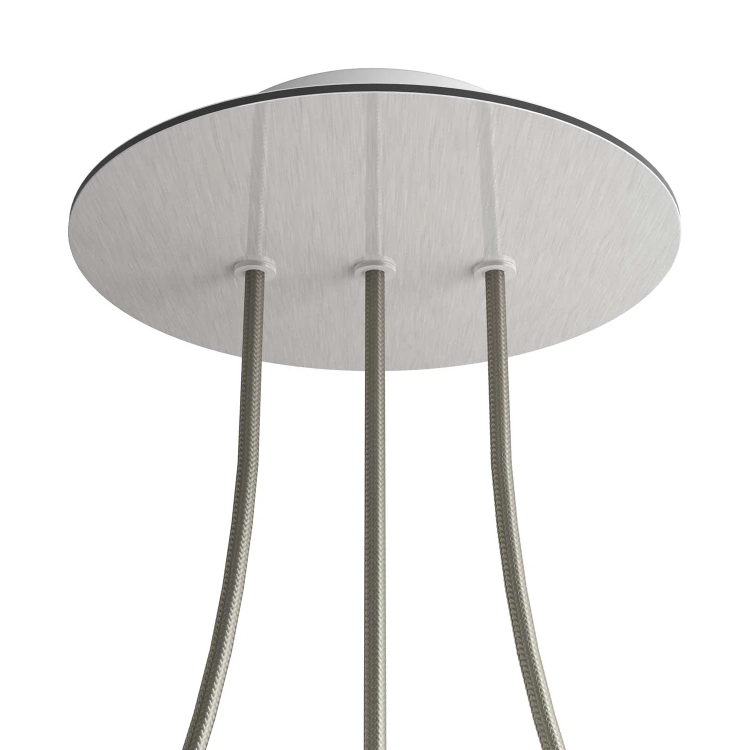 Ceiling rose Rose-One round, diameter 200 mm with 3 inline holes and 4 side holes - Dibond Satin stainless steel