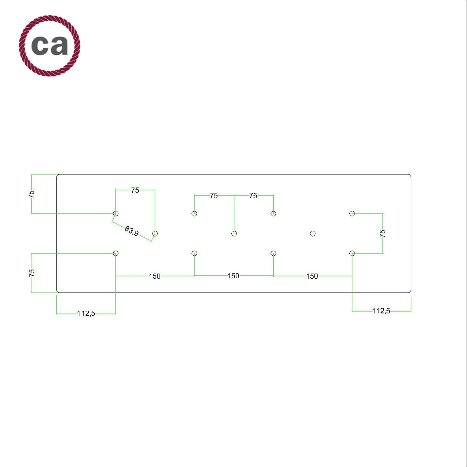 XXL Rose-One rectangular ceiling rose with 11 holes and 6 side holes, size 675 x 225 mm - Satin steel Dibond - Image 5
