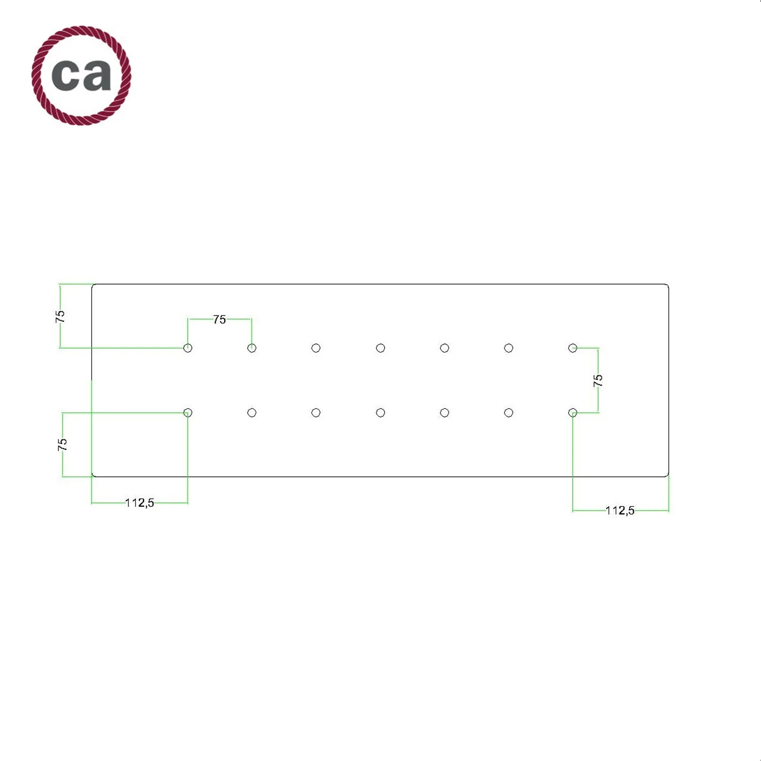 XXL Rose-One rectangular ceiling rose with 14 holes and 6 side holes, dimensions 675 x 225 mm - Matt white Dibond - Image 6
