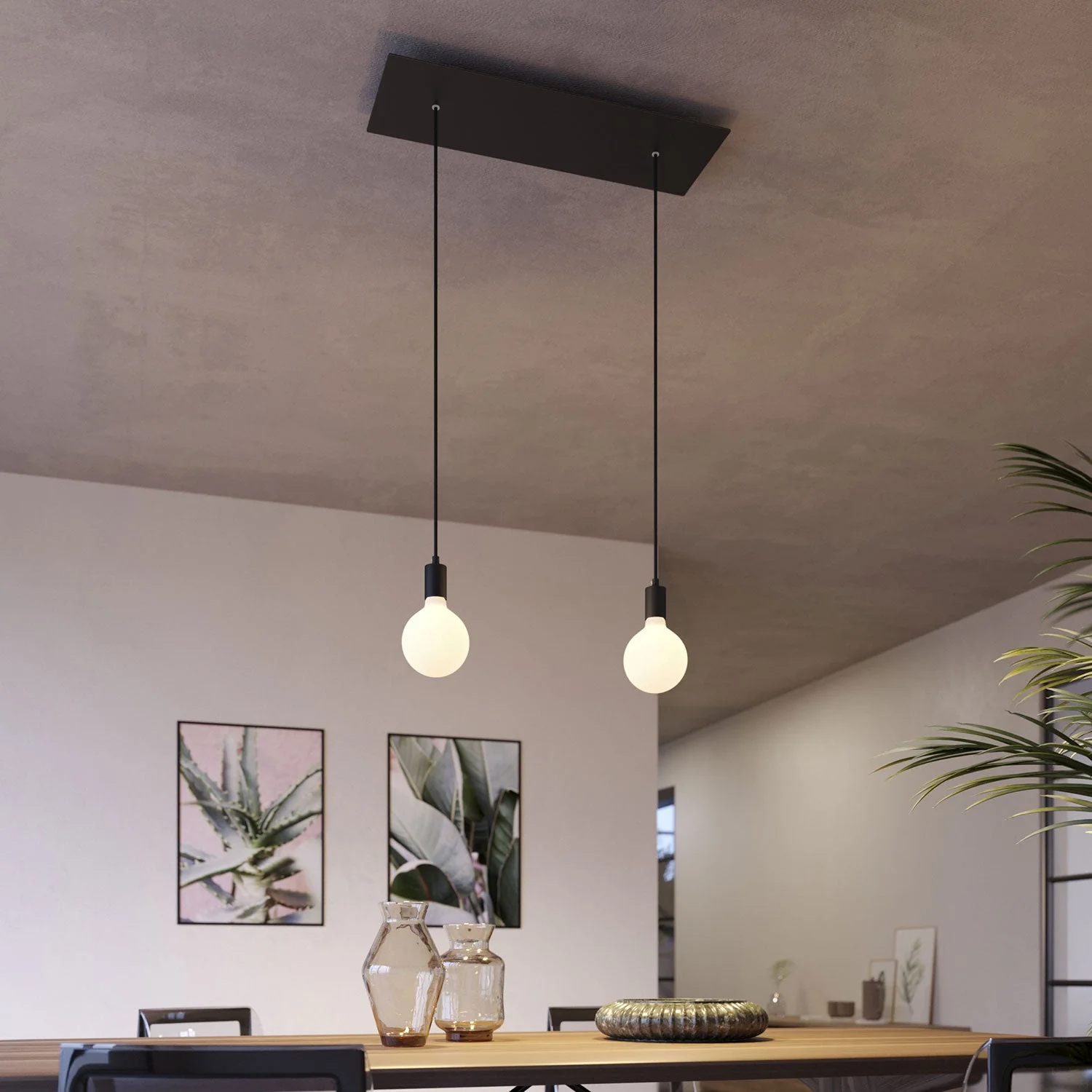 XXL Ceiling rose Rose-One rectangular with 2 holes and 6 side holes, size 675 x 225 mm - Matt black Dibond - Image 4