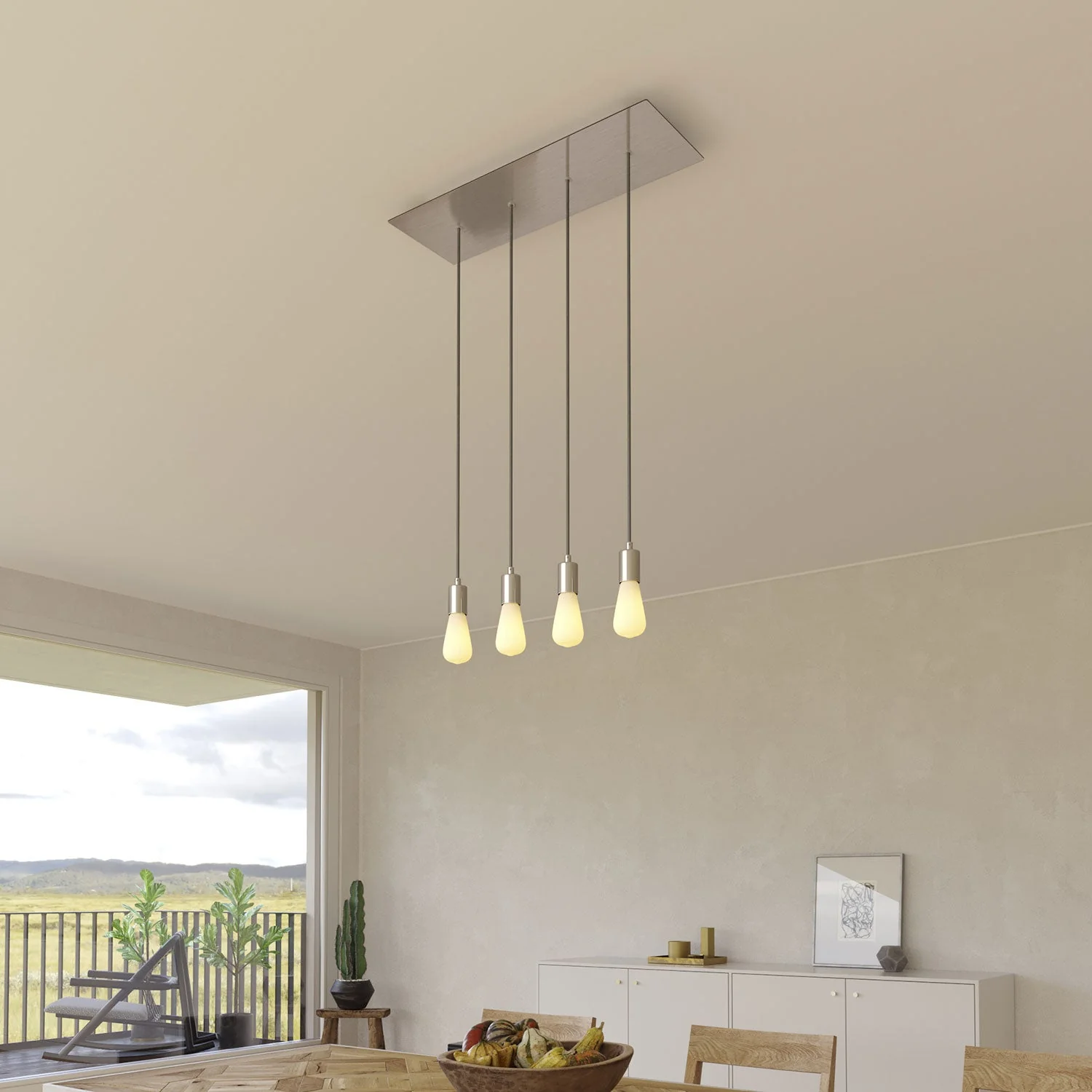 XXL Rose-One rectangular ceiling rose with 4 in-line holes and 6 side holes, size 675 x 225 mm – Satin steel Dibond - Image 4