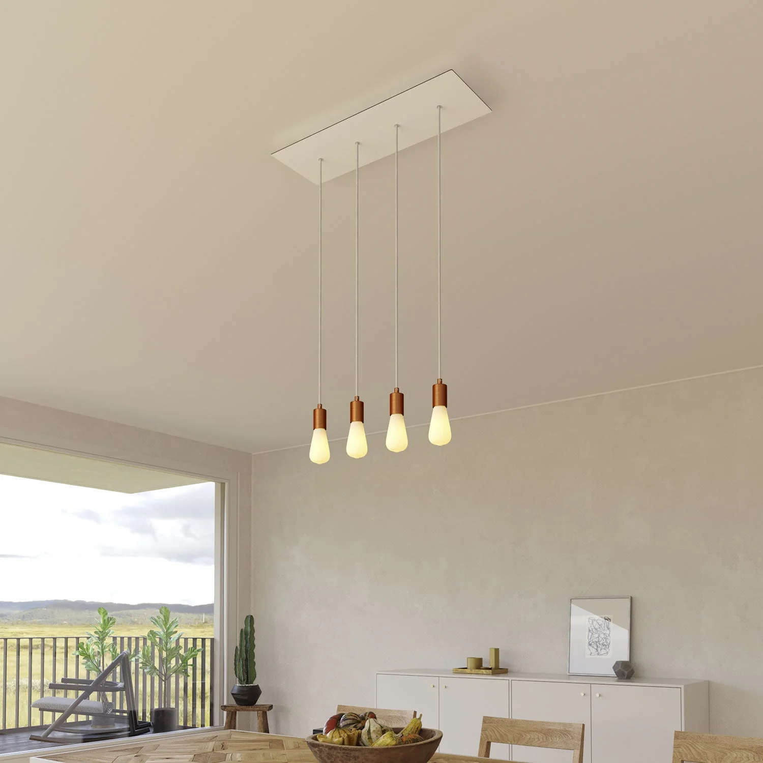 XXL rectangular ceiling rose Rose-One with 4 inline holes and 6 lateral holes, dimensions 675 x 225 mm - Matt white Dibond - Image 4