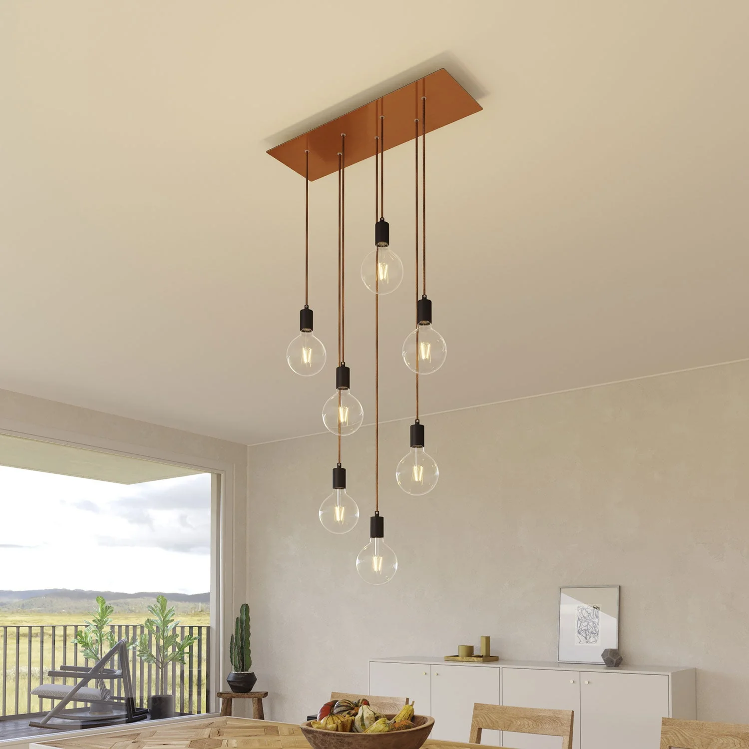 XXL Rose-One rectangular ceiling rose with 7 holes and 6 side holes, dimensions 675 x 225 mm - Satin copper Dibond - Image 4