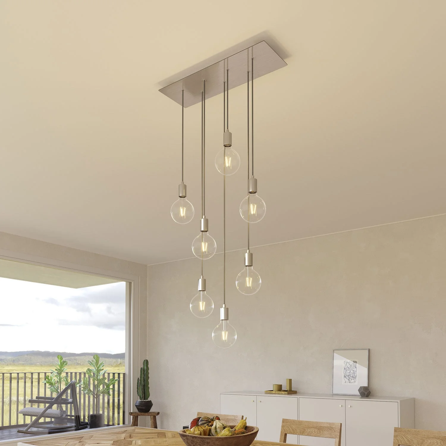 XXL Rose-One rectangular ceiling rose with 7 holes and 6 side holes, size 675 x 225 mm - Satin steel Dibond - Image 4