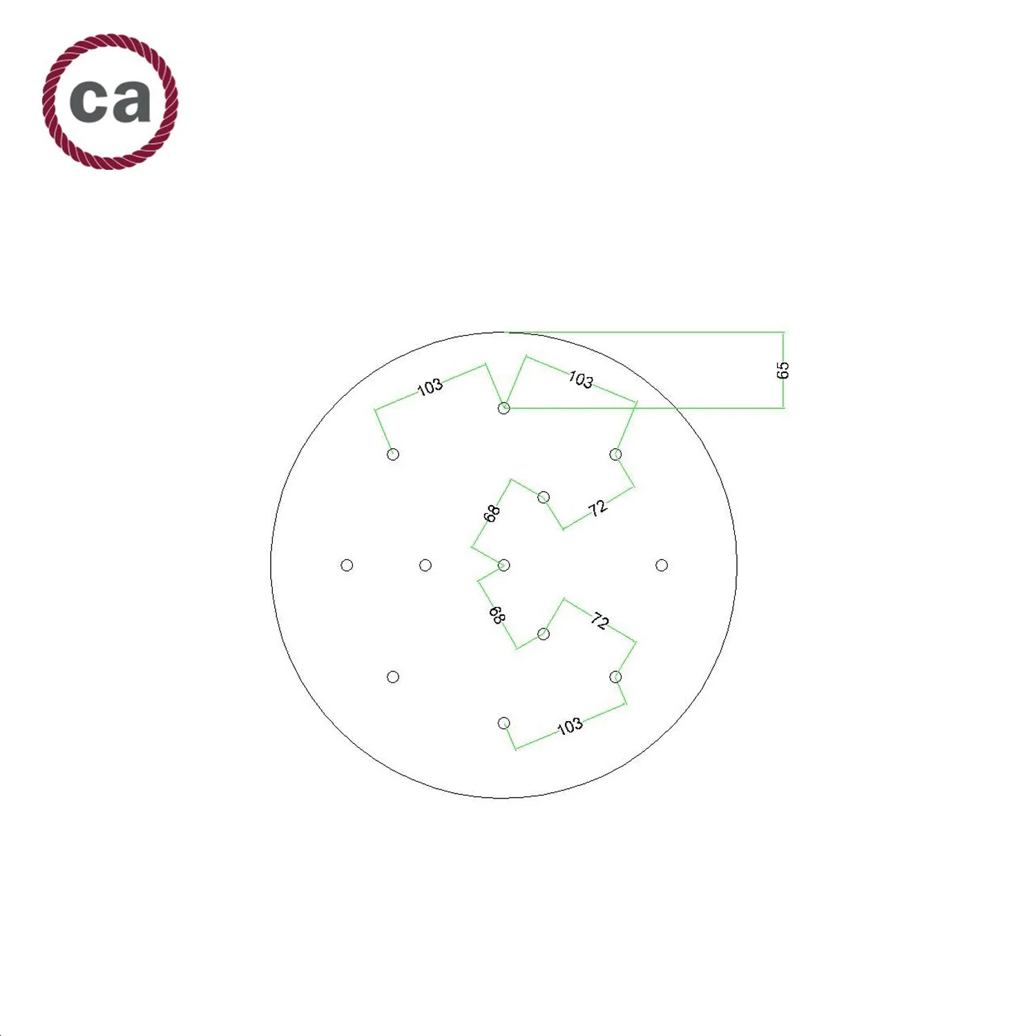 XXL Rose-One round ceiling rose, 400 mm diameter with 12 holes and 4 side holes – Meadow green - Image 7
