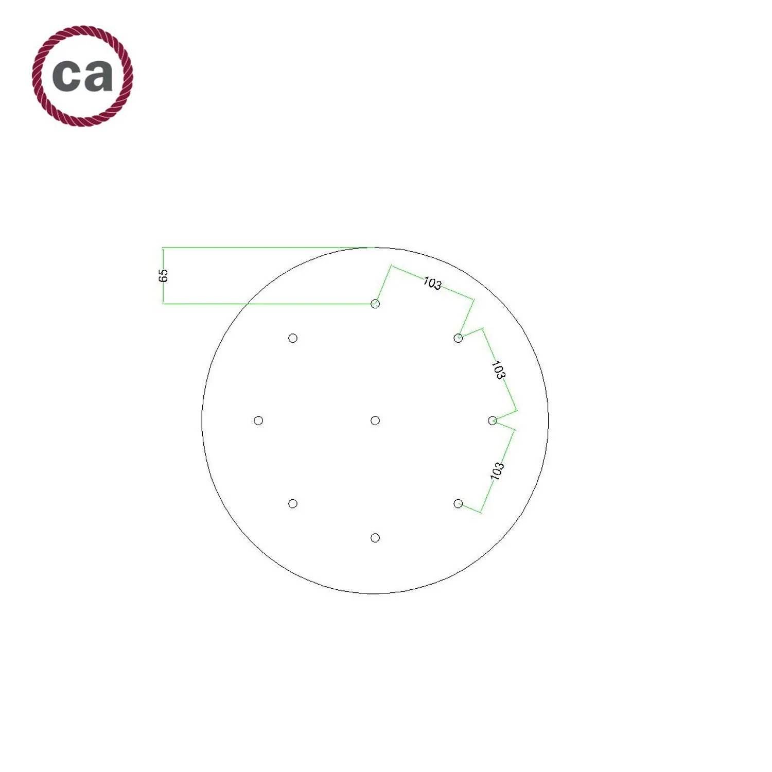 Ceiling rose XXL Rose-One round, diameter 400 mm with 9 holes and 4 side holes - Powder blue - Image 7