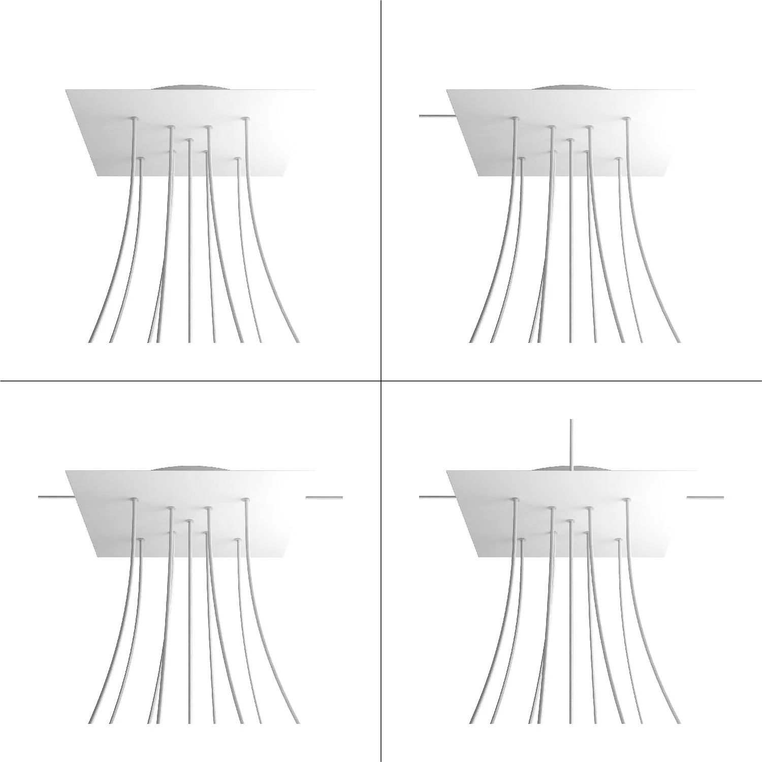 Ceiling rose XXL Rose-One square, 400 mm with 9 X-shaped holes and 4 side holes - Brushed steel Dibond - Image 4